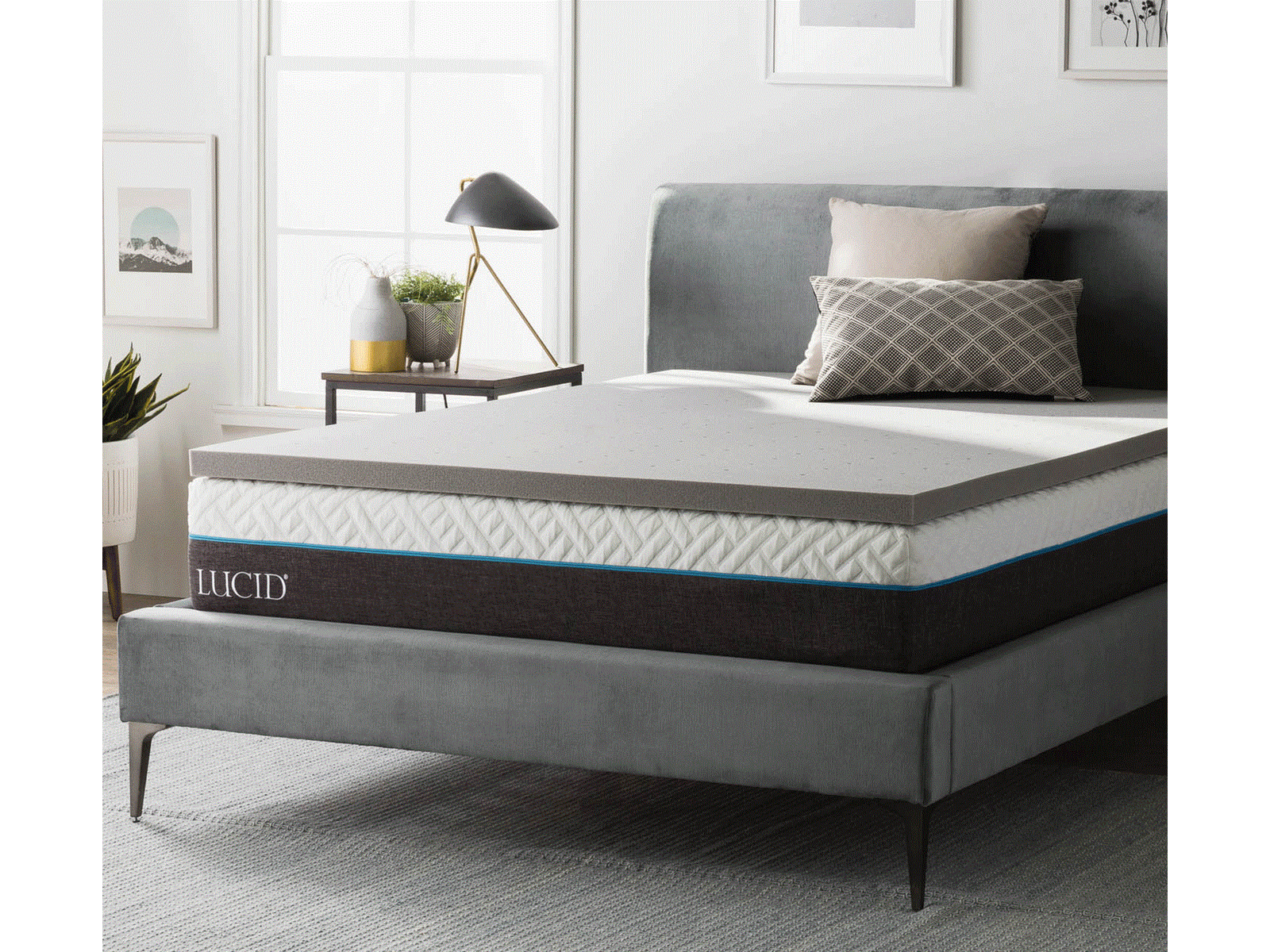 Lucid Queen Mattress Topper | Memory Foam | Bamboo Charcoal | 2