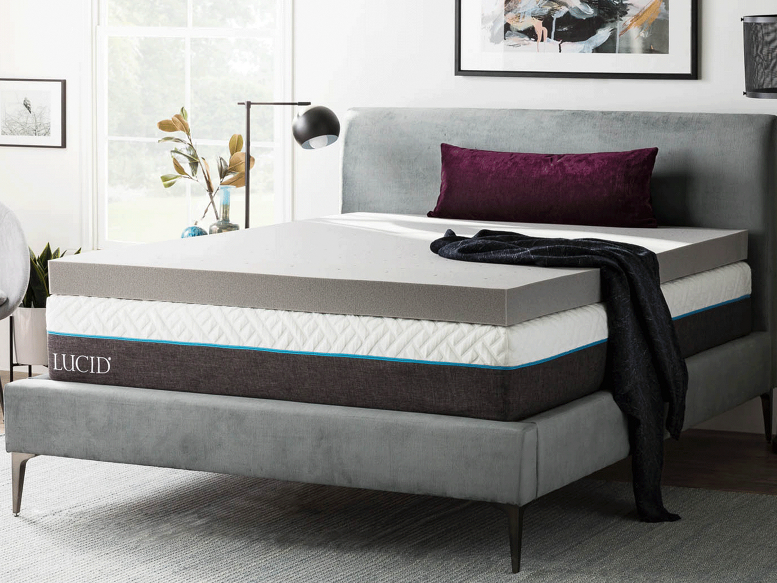 Lucid California King Mattress Topper | Bamboo Charcoal Memory Foam | Firm 4