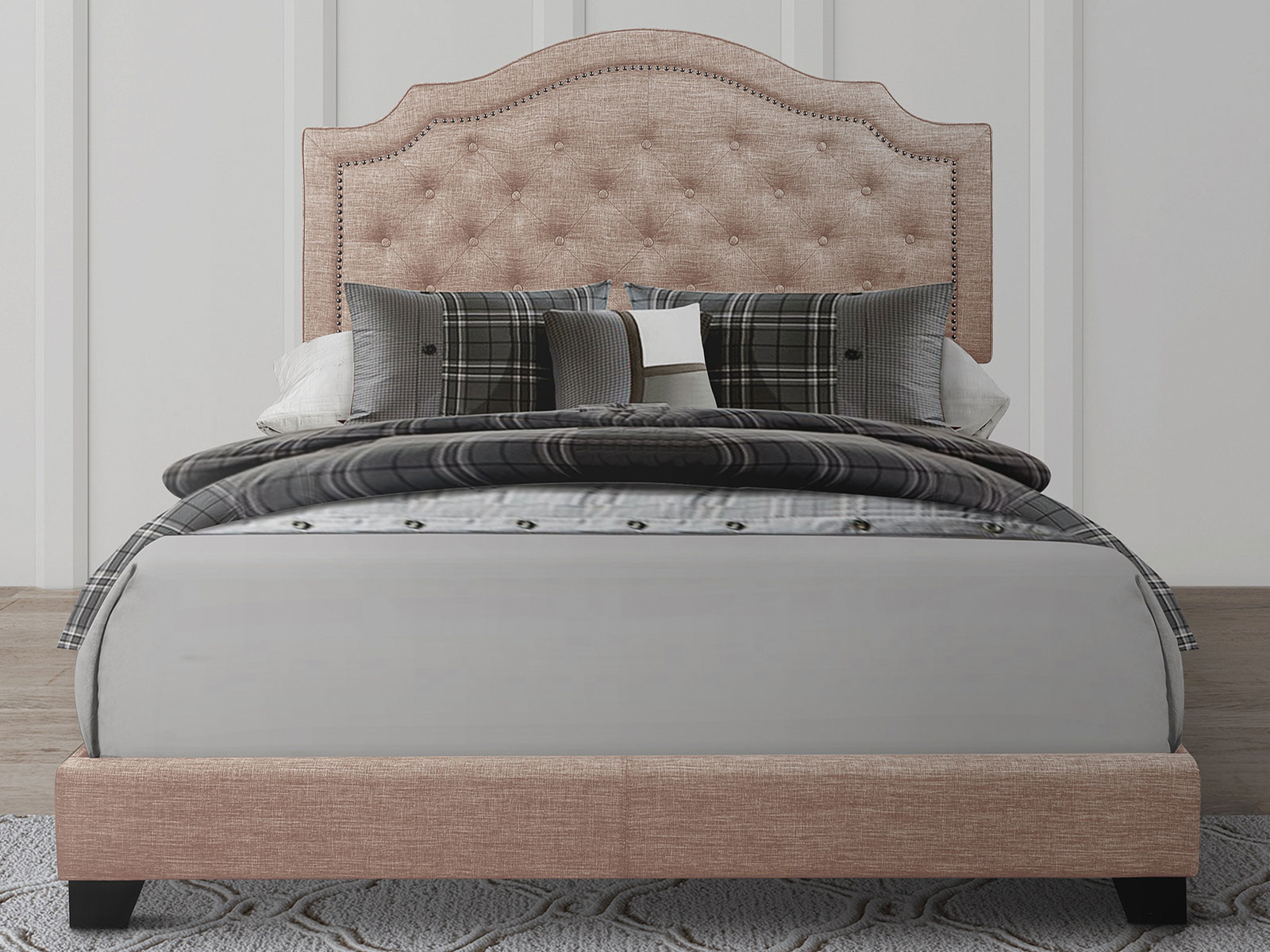 Homelegance Upholstered Bed Set | King | Harley Bed Frame & Headboard | Beige