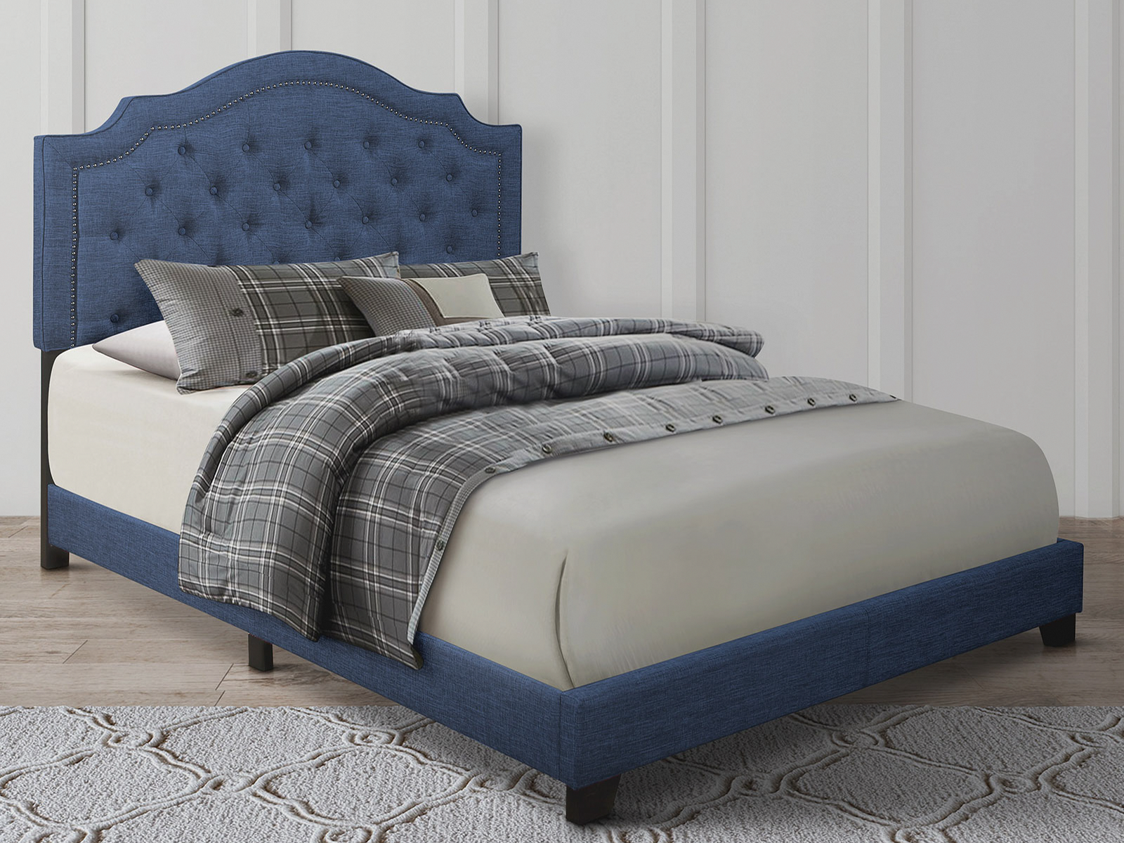 Homelegance Upholstered Bed Set | King | Harley Bed Frame & Headboard | Blue