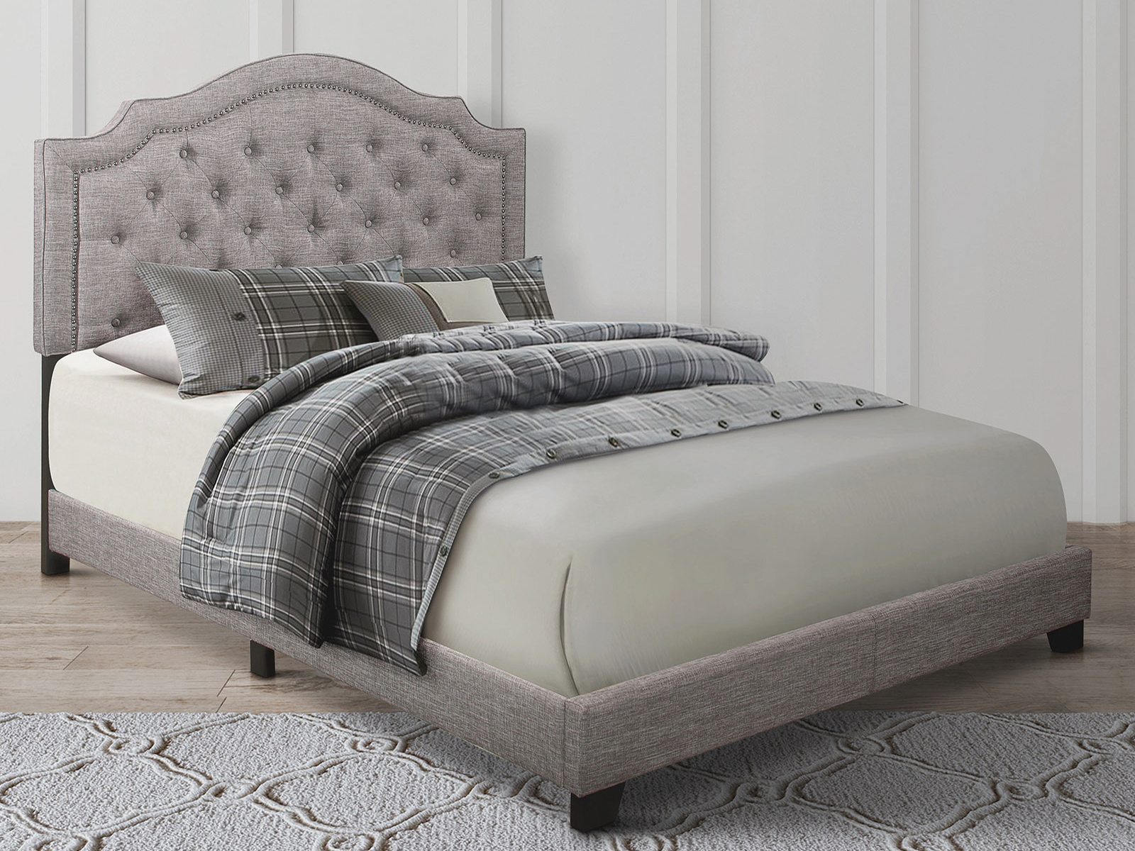 Homelegance Upholstered Bed Set | King | Harley Bed Frame & Headboard | Gray