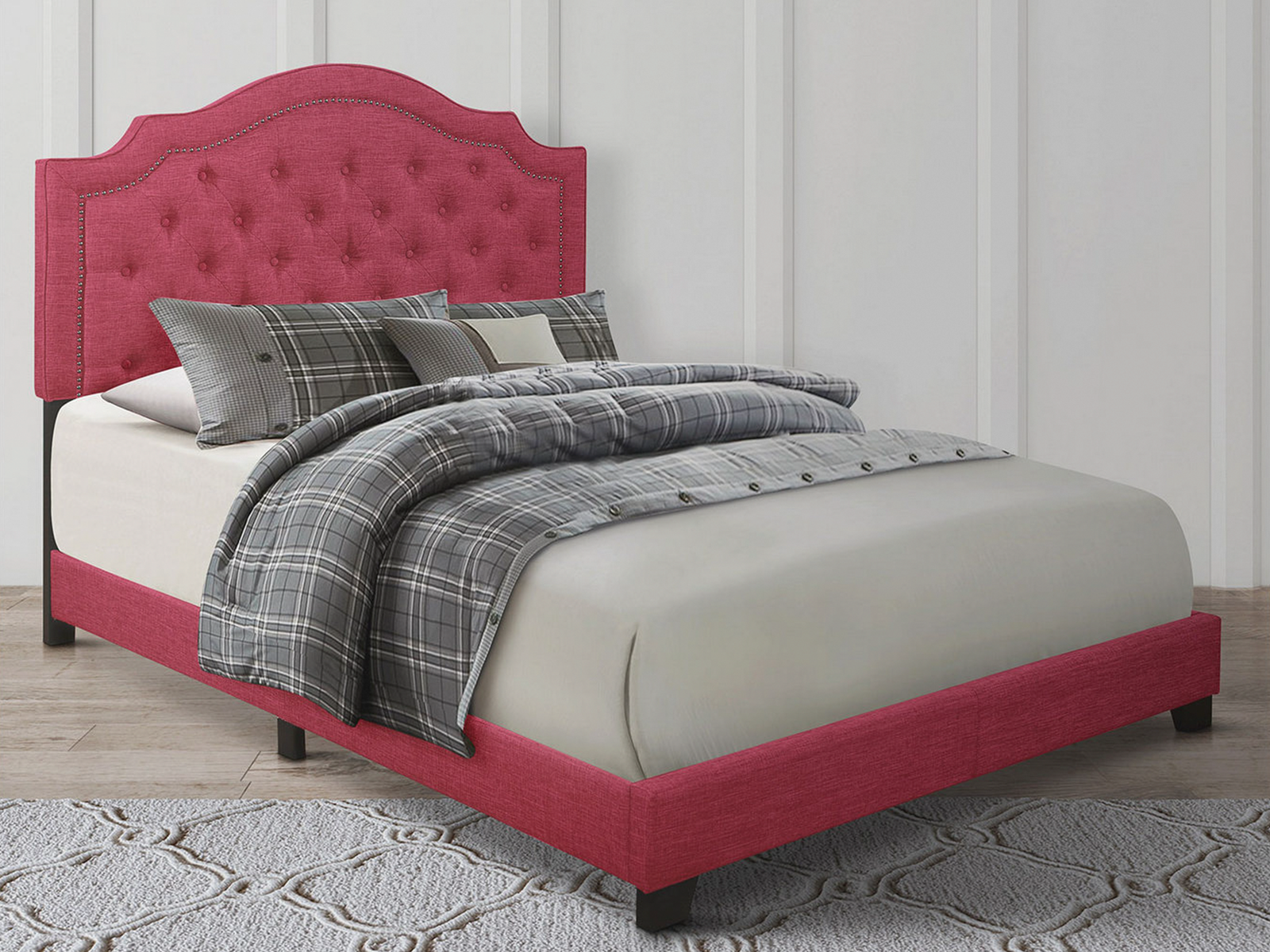 Homelegance Upholstered Bed Set | King | Harley Bed Frame & Headboard | Pink