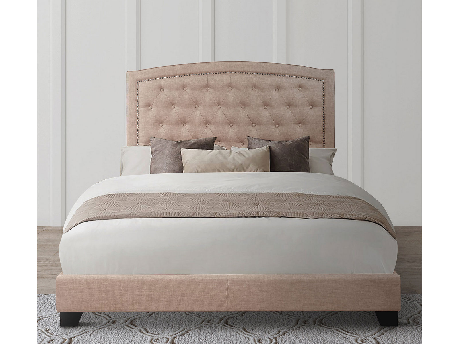 Homelegance Upholstered Bed Set | Full | Linden Bed Frame & Headboard | Beige