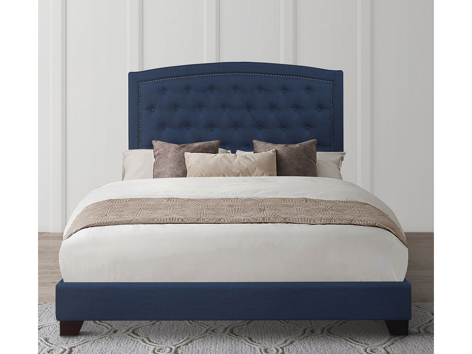 Homelegance Upholstered Bed Set | Full | Linden Bed Frame & Headboard | Blue