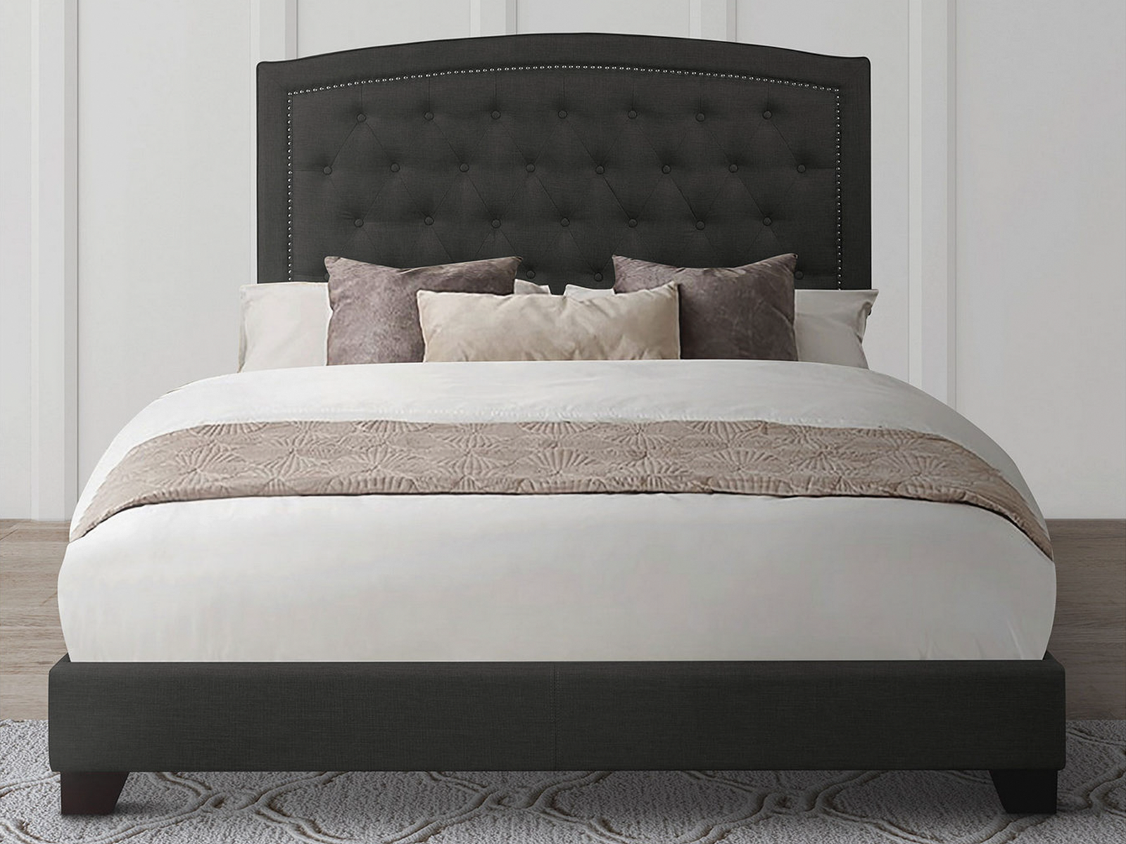 Homelegance Upholstered Bed Set | Full | Linden Bed Frame & Headboard | Dark Gray