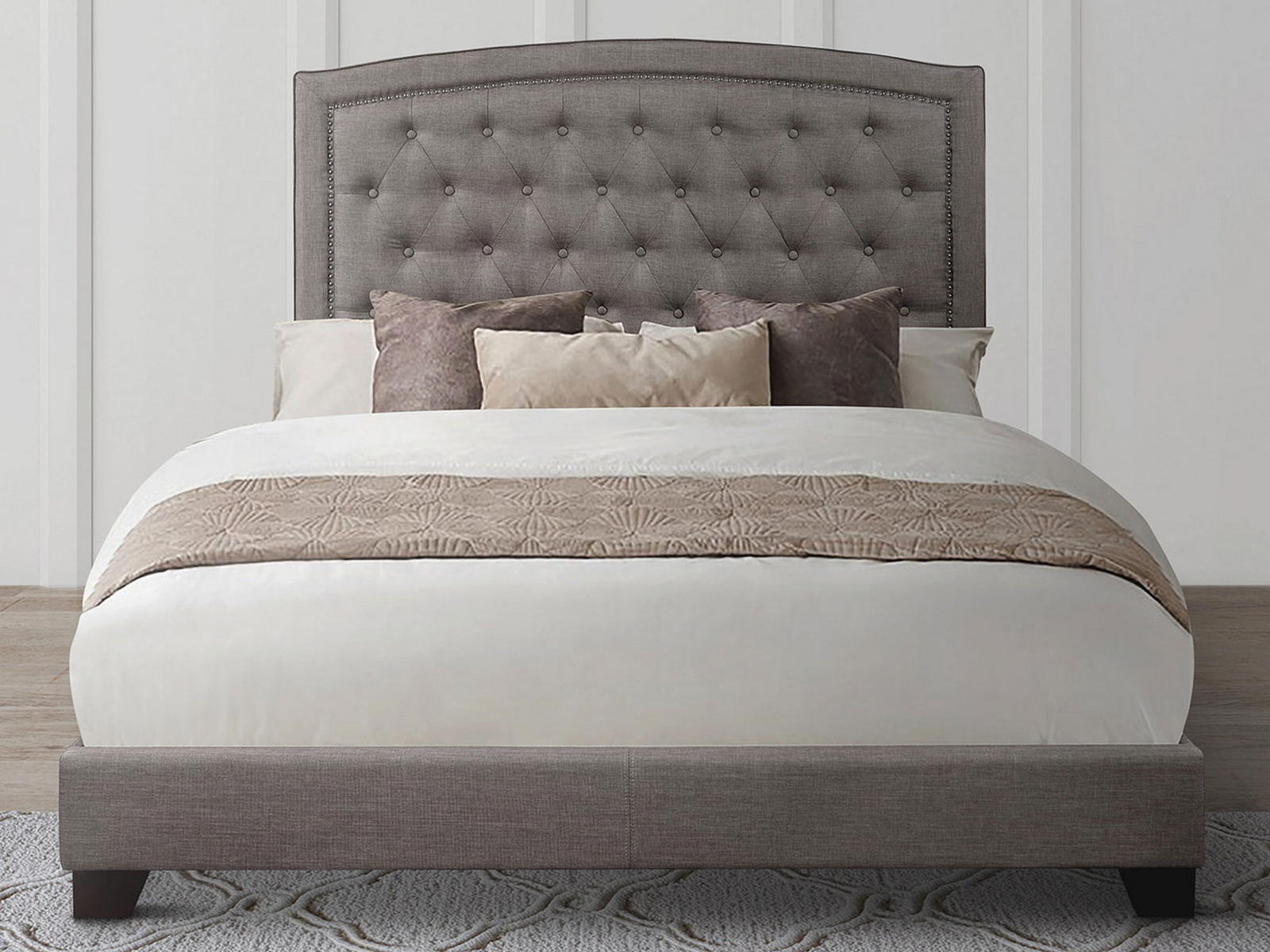 Homelegance Upholstered Bed Set | Full | Linden Bed Frame & Headboard | Gray