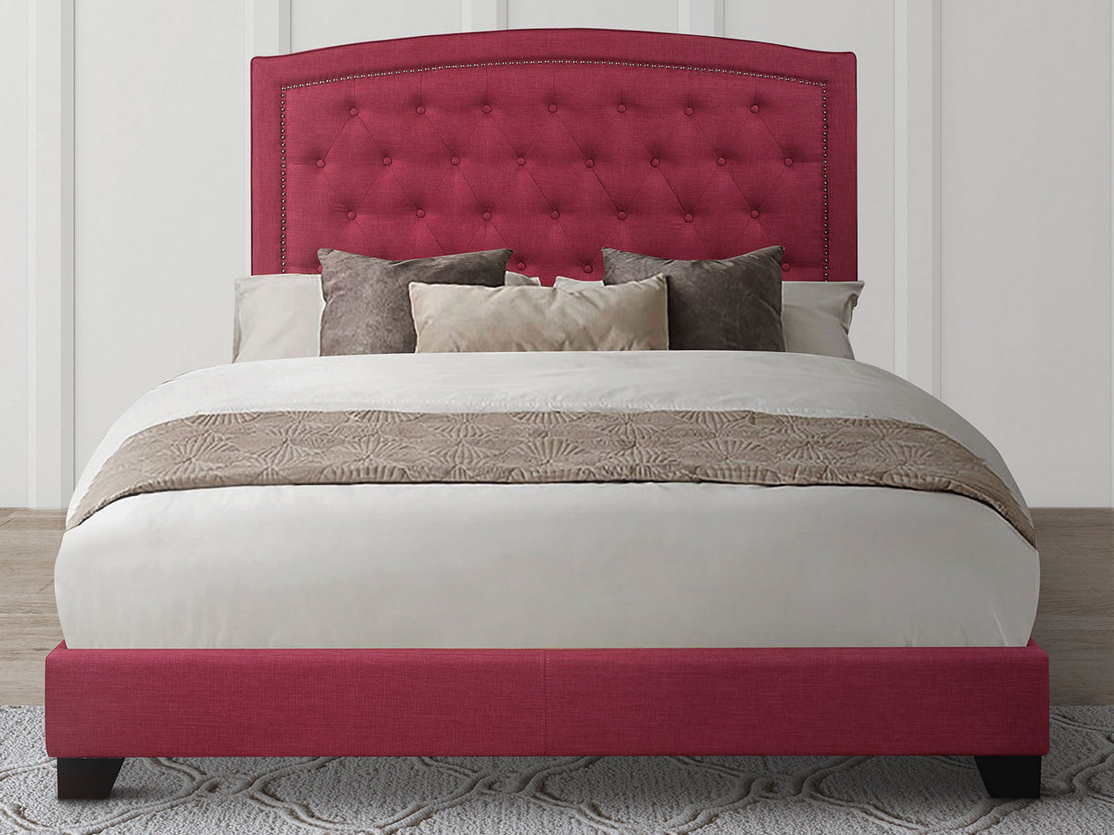 Homelegance Upholstered Bed Set | Full | Linden Bed Frame & Headboard | Pink