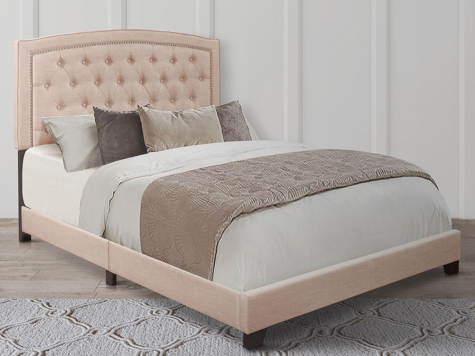 Homelegance Upholstered Bed Set | King | Linden Bed Frame & Headboard | Beige