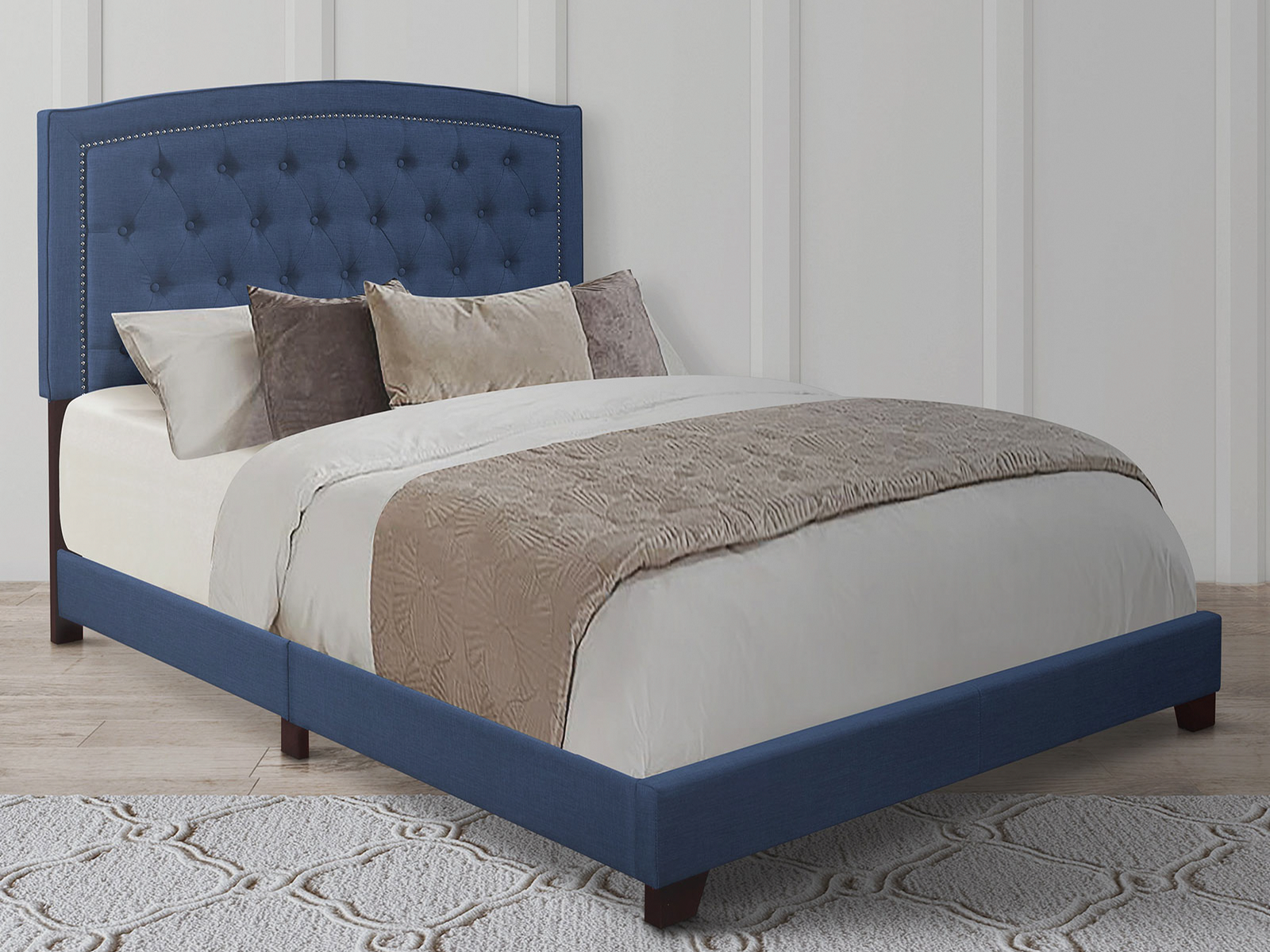 Homelegance Upholstered Bed Set | King | Linden Bed Frame & Headboard | Blue