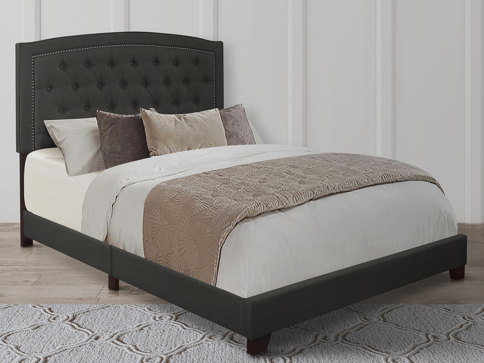 Homelegance Upholstered Bed Set | King | Linden Bed Frame & Headboard | Dark Gray