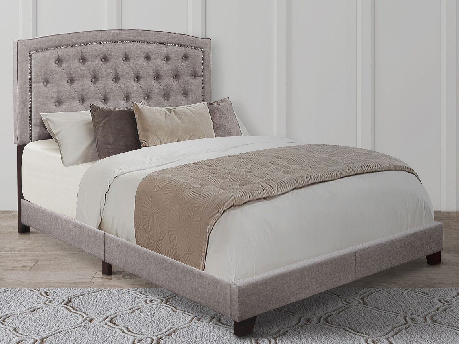 Homelegance Upholstered Bed Set | King | Linden Bed Frame & Headboard | Gray