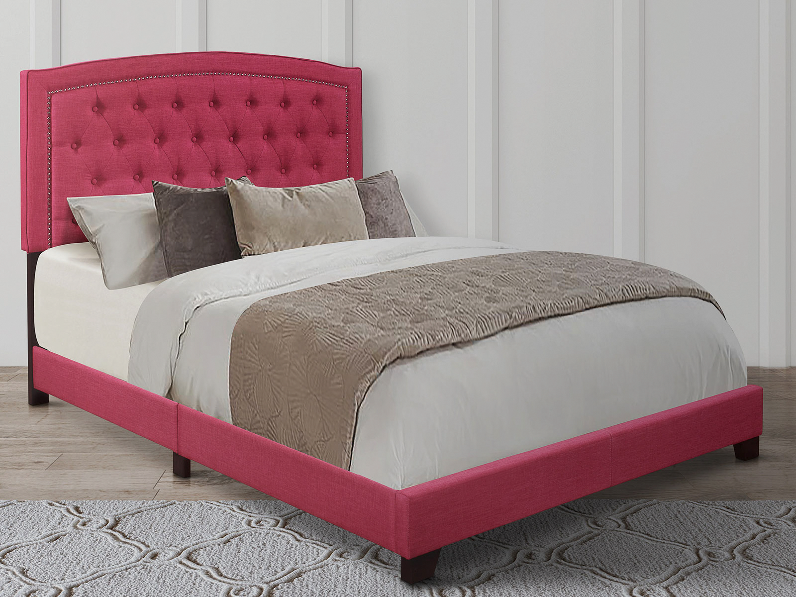 Homelegance Upholstered Bed Set | King | Linden Bed Frame & Headboard | Pink