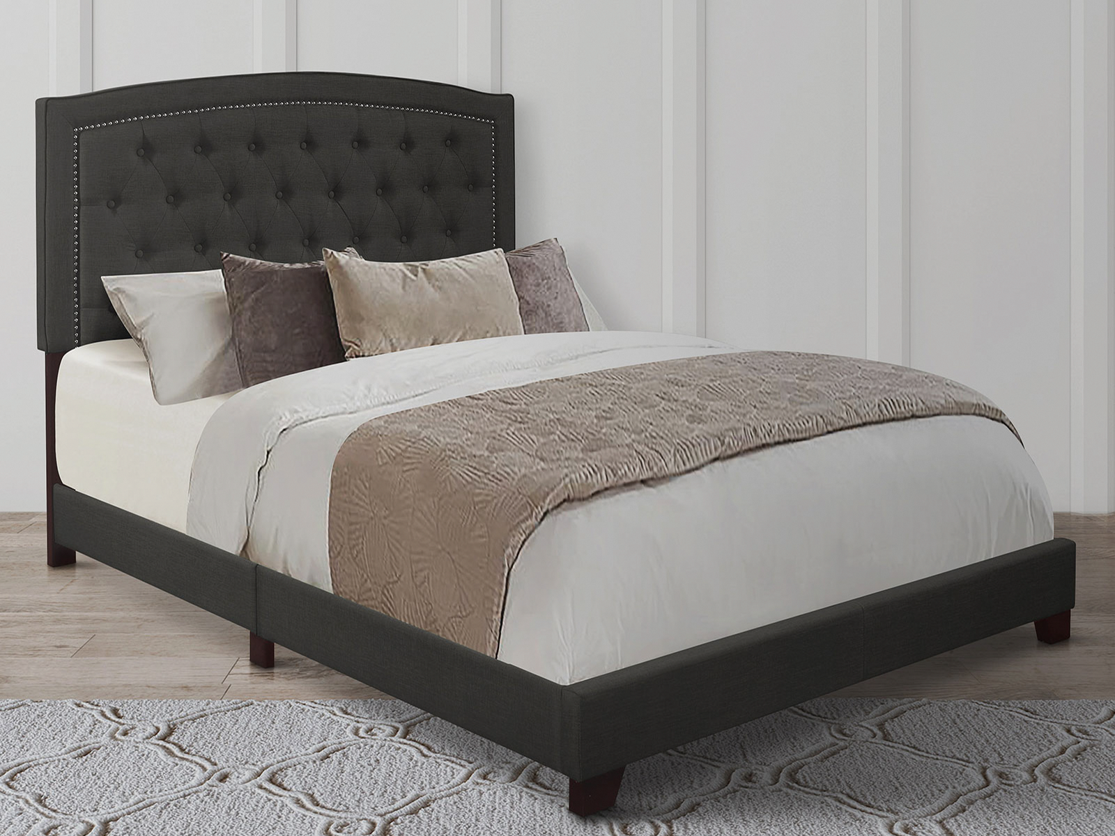 Homelegance Upholstered Bed Set | Queen | Linden Bed Frame & Headboard | Dark Gray