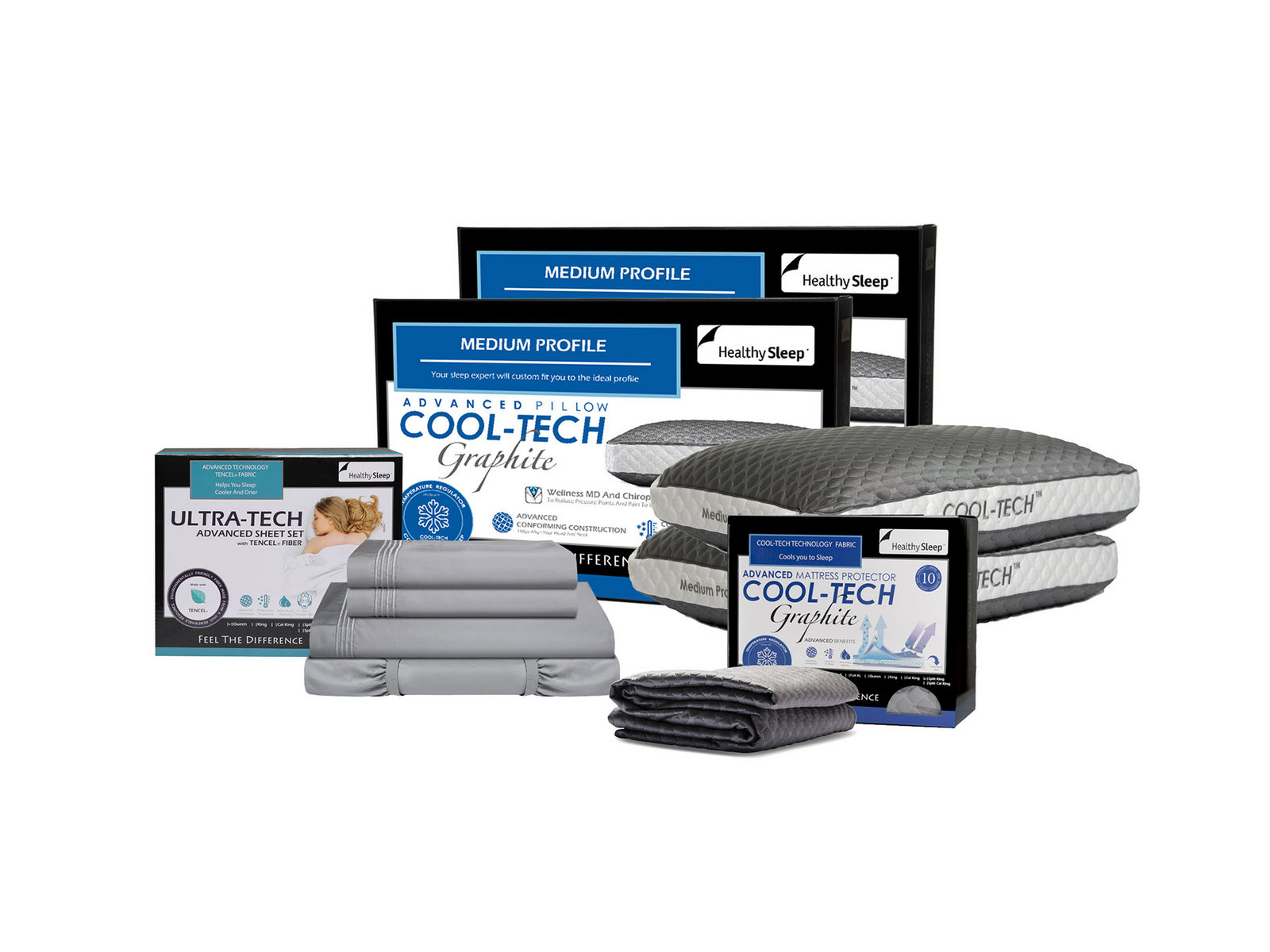 Healthy Sleep Ultimate Bundle with King Pillows Mattress Firm