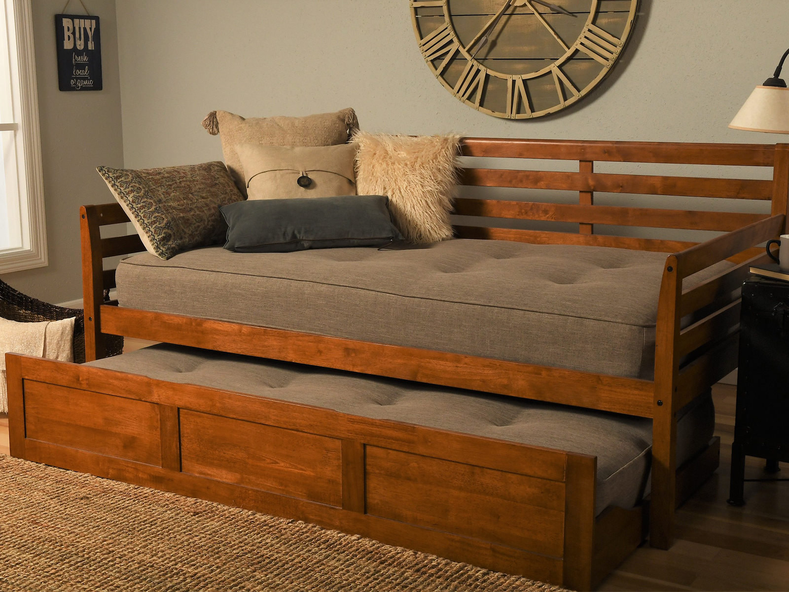 Kodiak Boho Daybed w/ Trundle & Linen Stone Mattress