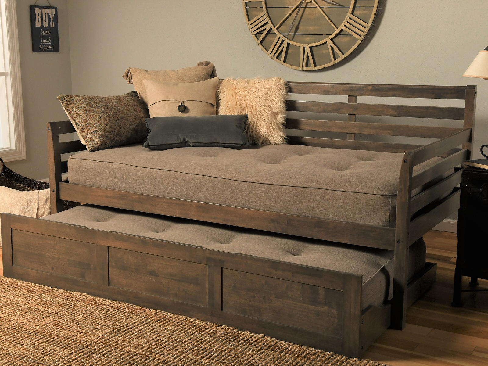 Boho Daybed W/ Trundle & Linen Stone Mattresses