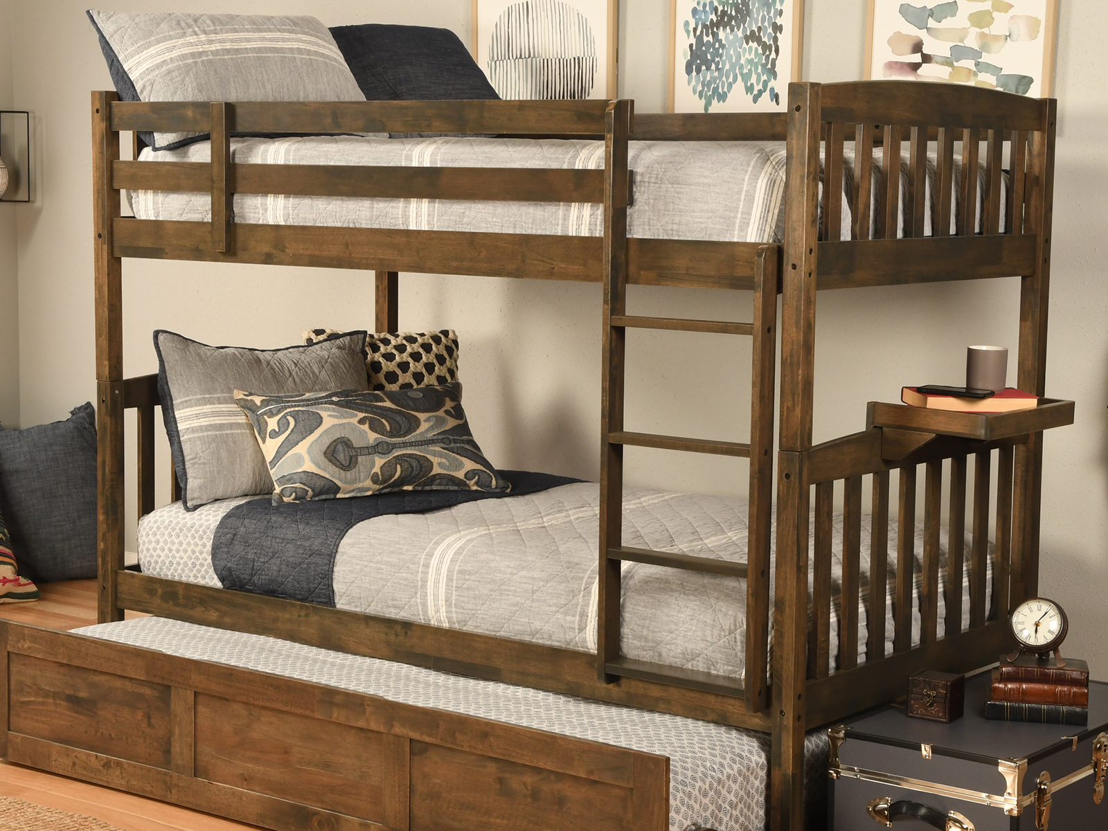 Kodiak Bunk Bed | Twin | w/ Trundle & Tray | Walnut Finish | Claire Twin