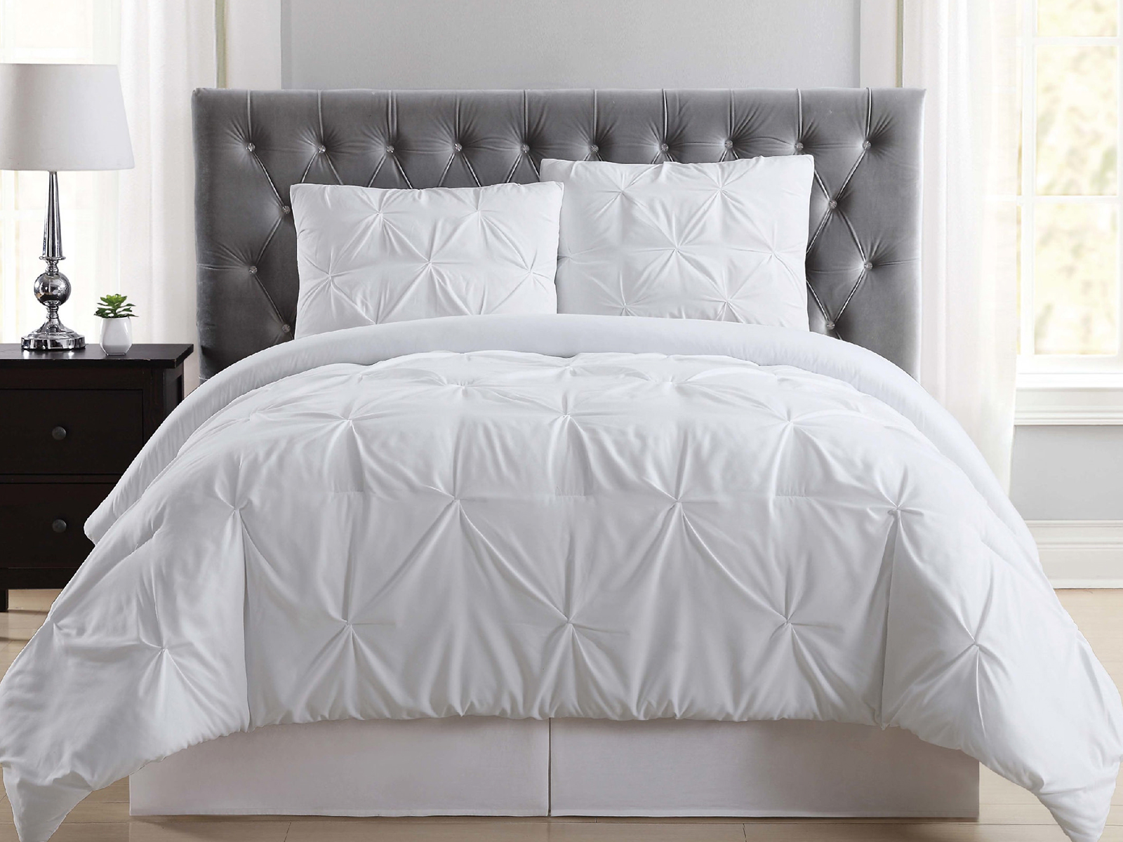 V000258236 Truly Soft King Soft Pleated Comforter Set | White sku V000258236