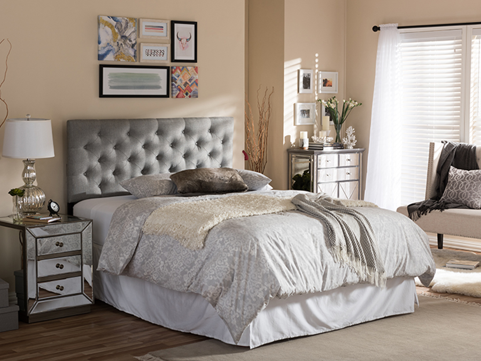 Baxton Studio Button-Tufted Headboard | Full | Viviana | Gray