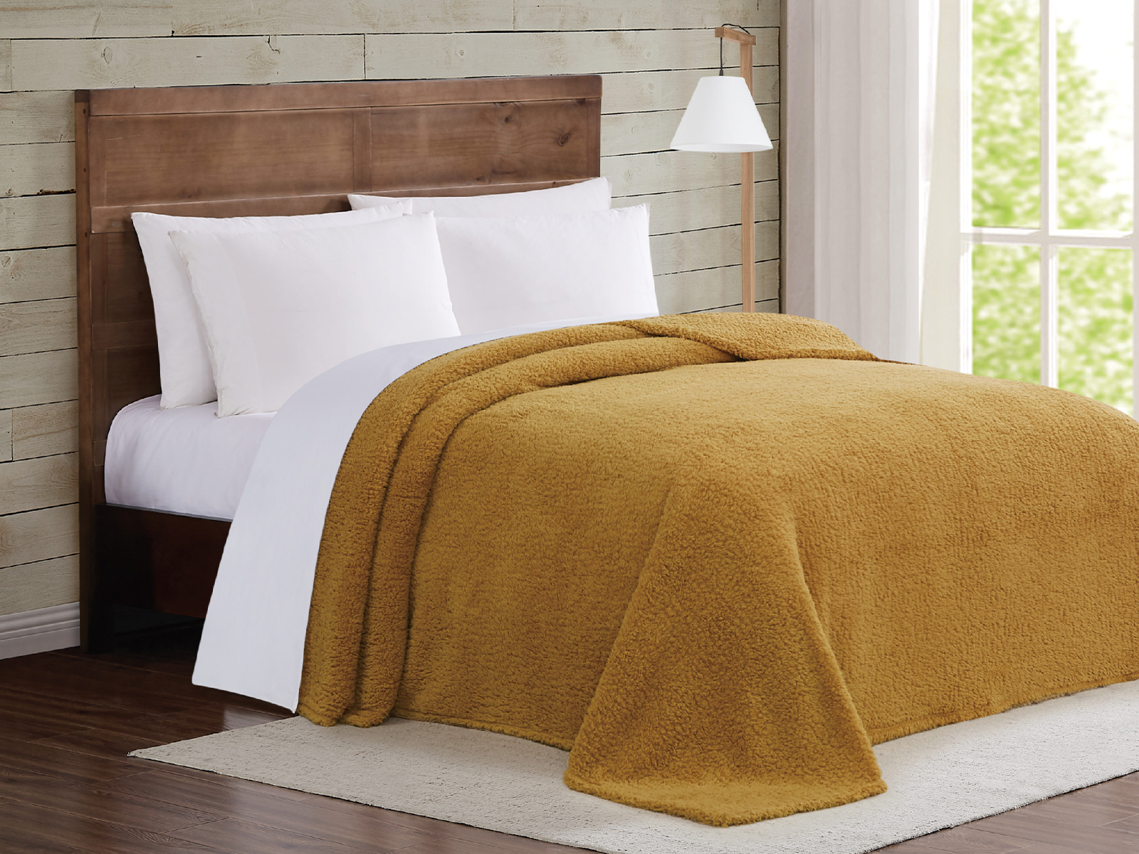 Brooklyn Loom King Marshmallow Sherpa Blanket | Mustard