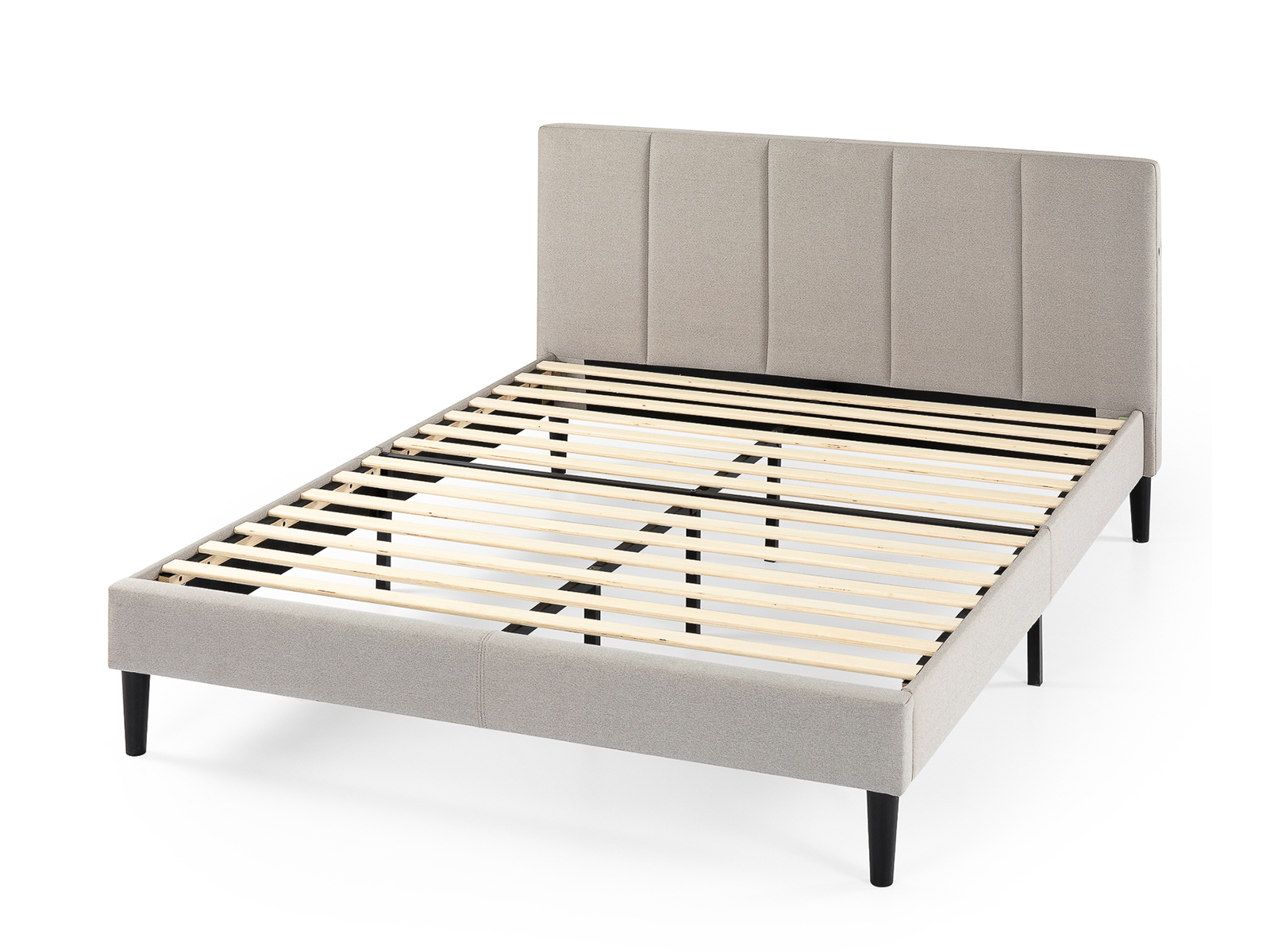Zinus Platform Bed with Upholstered Headboard and USB Port | Twin | Maddon | Beige
