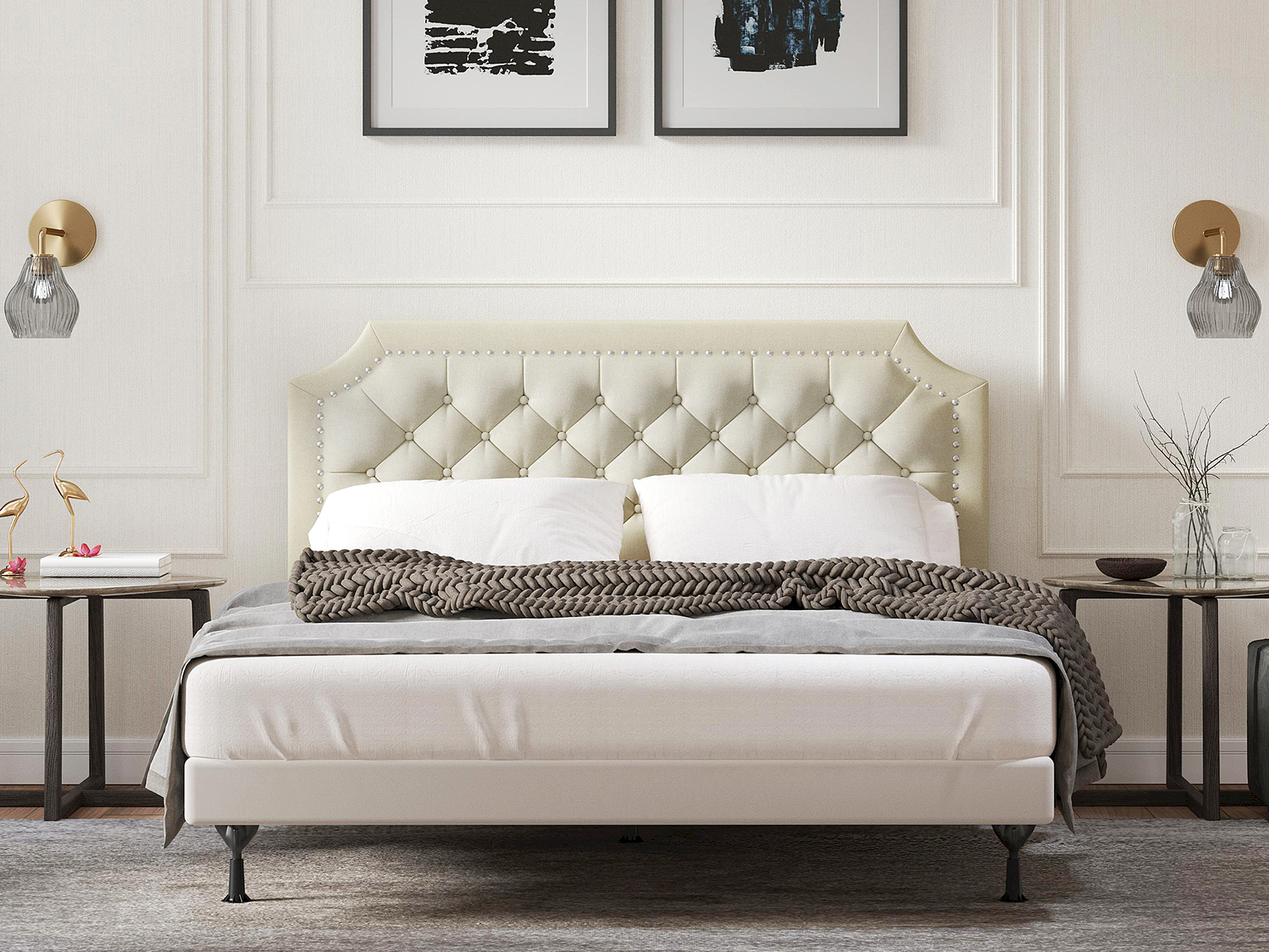 Glenwillow Home Button Tufted Upholstered Headboard | Full/Queen | Curta | Beige