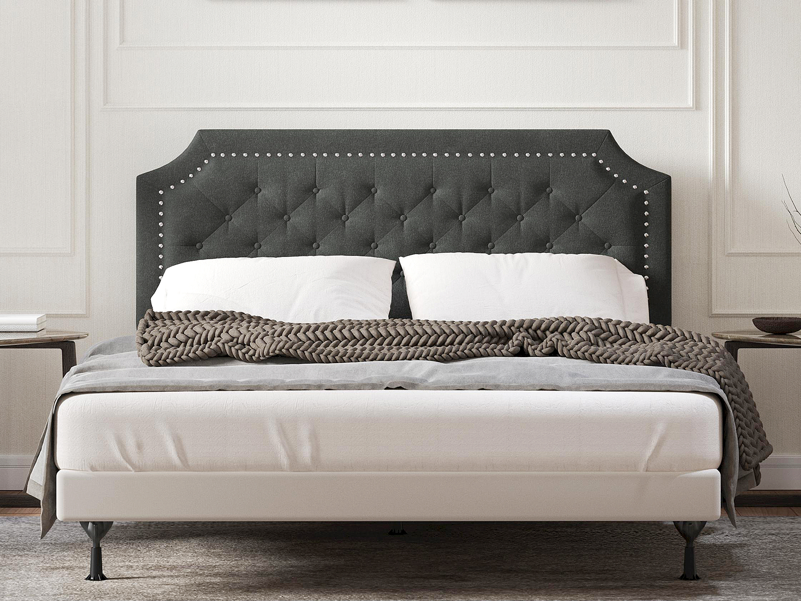 Glenwillow Home Button Tufted Upholstered Headboard | Full/Queen | Curta | Gray