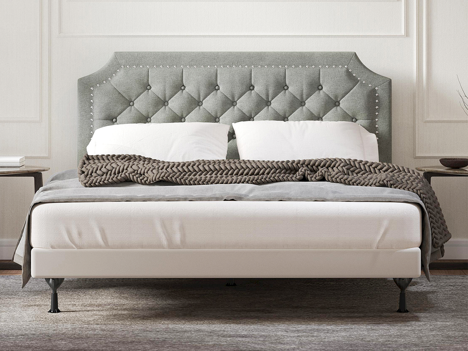 Glenwillow Home Button Tufted Upholstered Headboard | Full/Queen | Curta | Stone