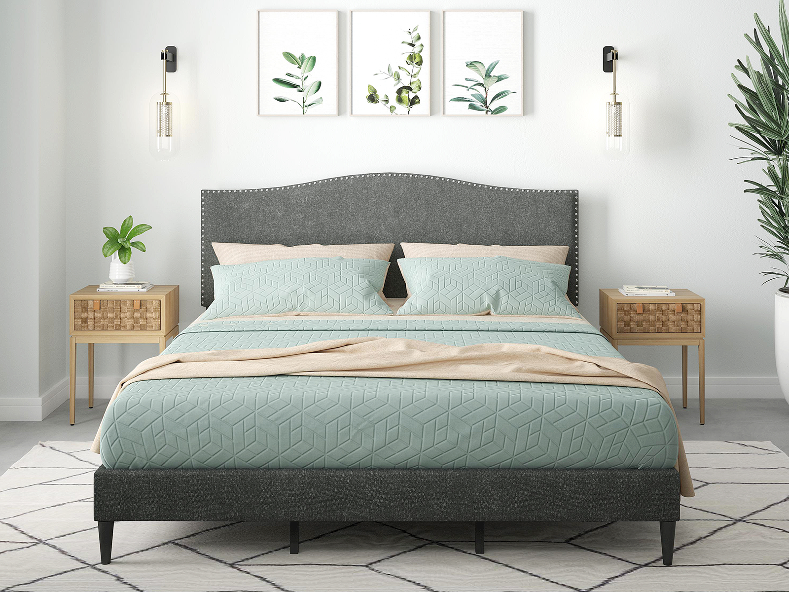 Glenwillow Home Upholstered Platform Bed Frame | King | Kameli | Gray