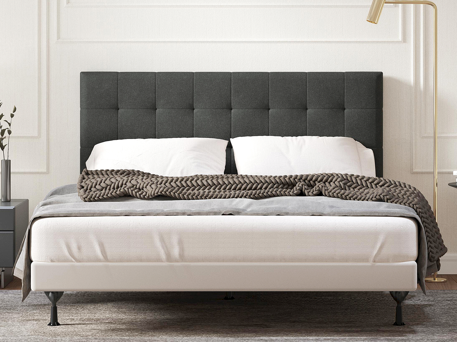 Glenwillow Home Buttonless Tufting Upholstered Headboard | Full/Queen | Kaya | Gray