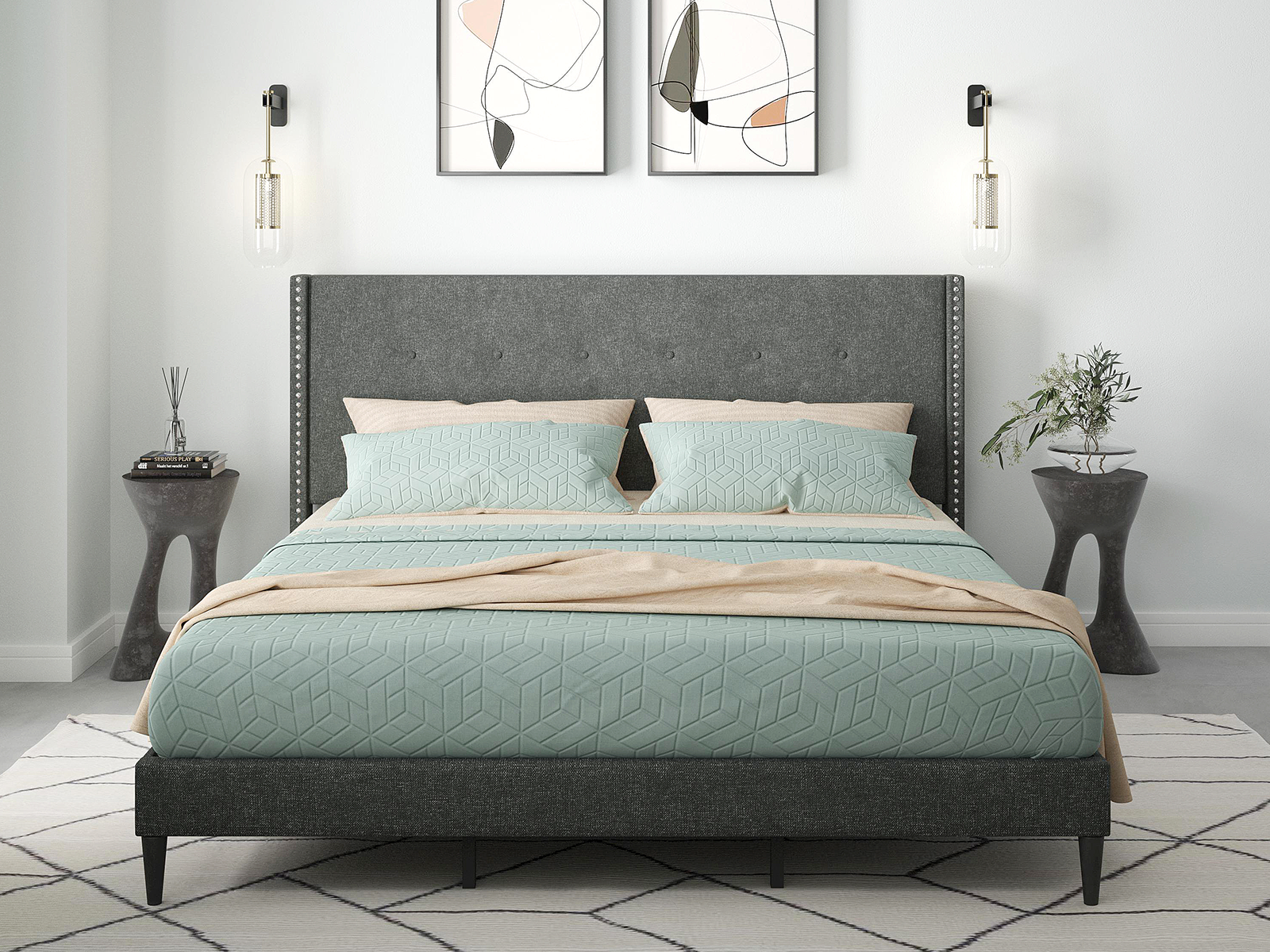 Glenwillow Home Upholstered Platform Bed Frame | Queen | Mcm | Gray