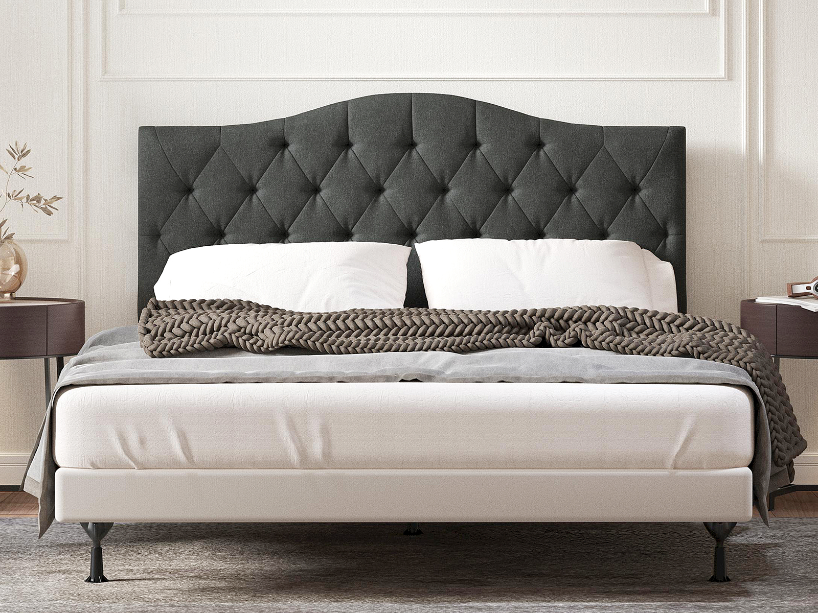 Glenwillow Home Tufted Camelback Upholstered Headboard | Full/Queen | Oros | Gray