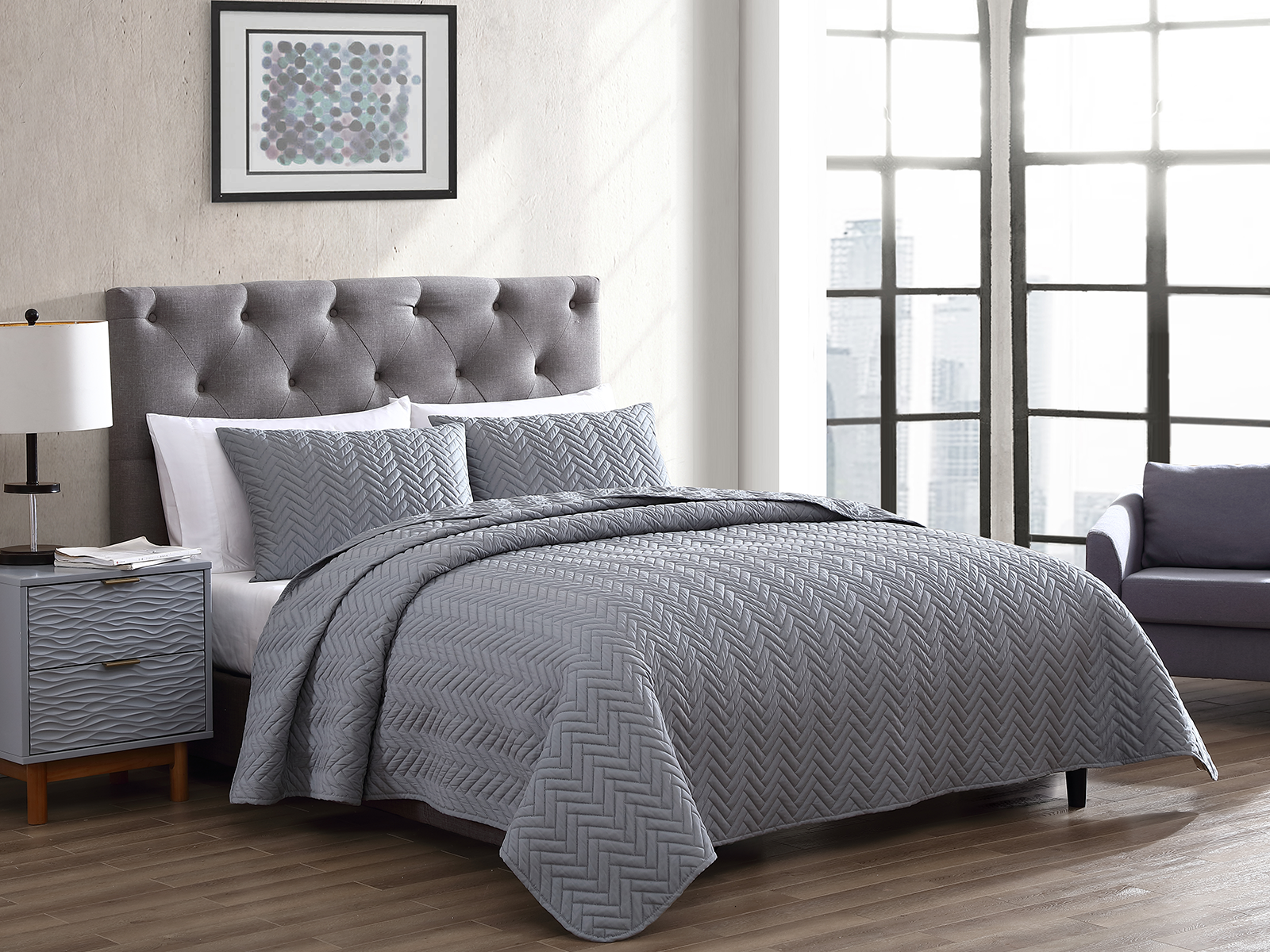 The Nesting Company Queen Birch Quilt Set | Gray