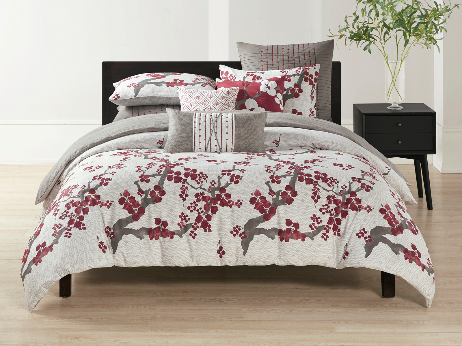 N Natori Queen Cherry Blossom Duvet Cover Mini Set