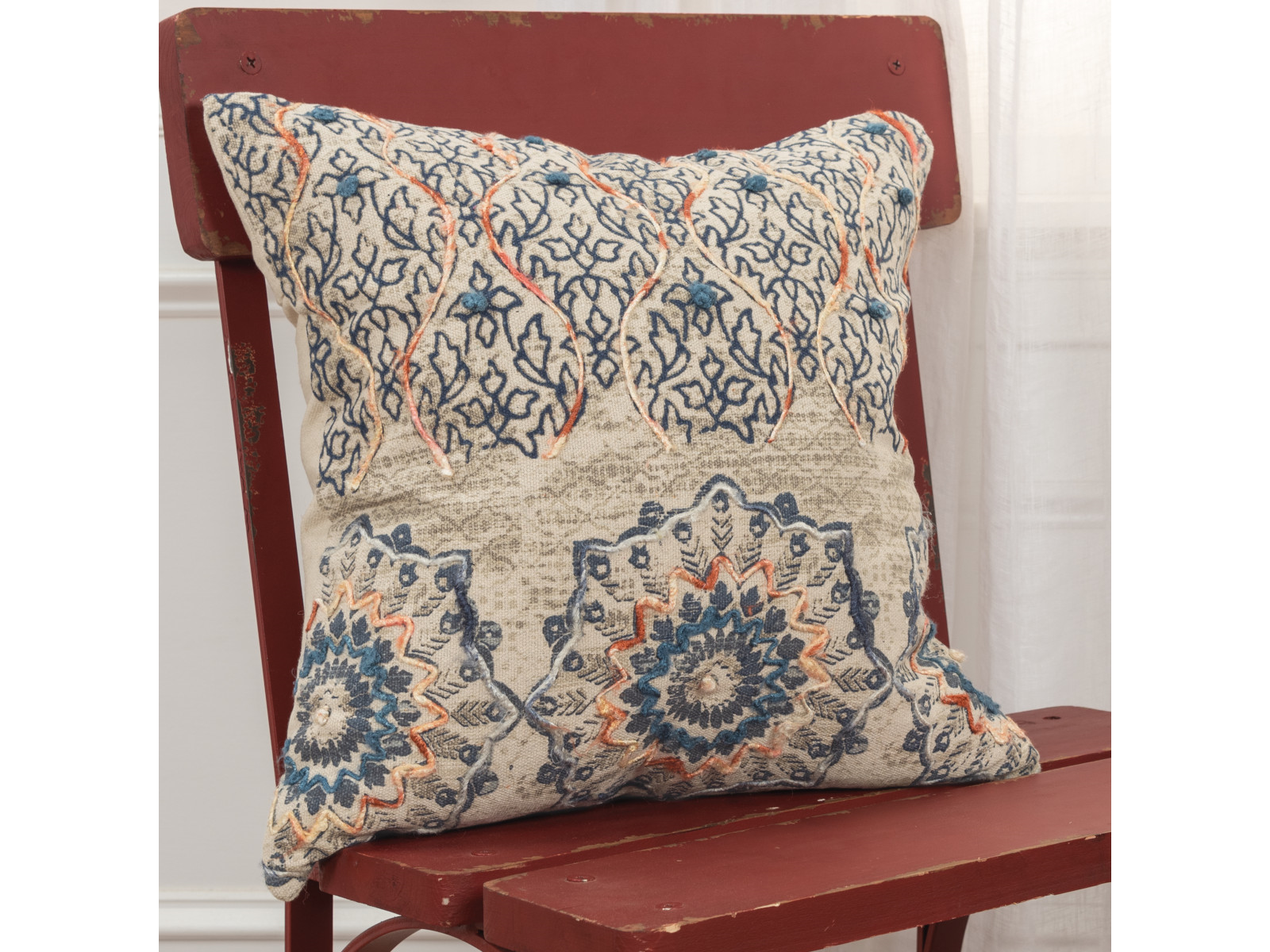 Rizzy Home Medallion Pillow with Vining Accents