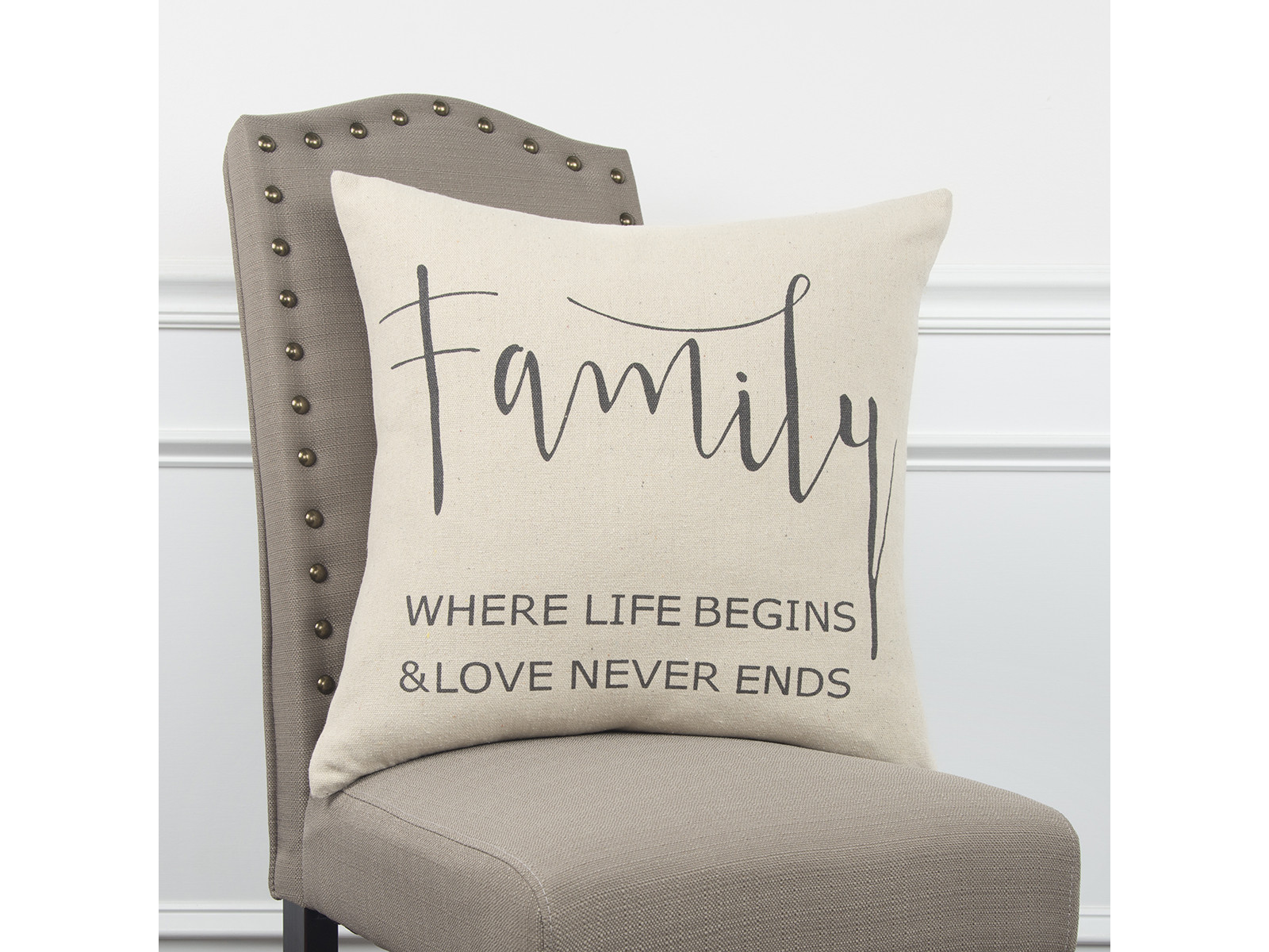 Rizzy Home Cotton Pillow with Family Script