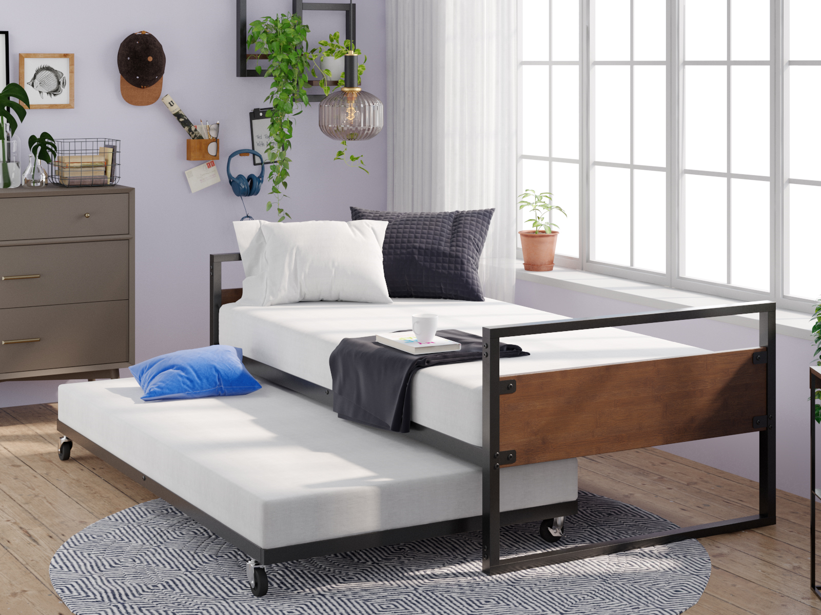 Signature Ironline Mix Material Daybed with Trundle