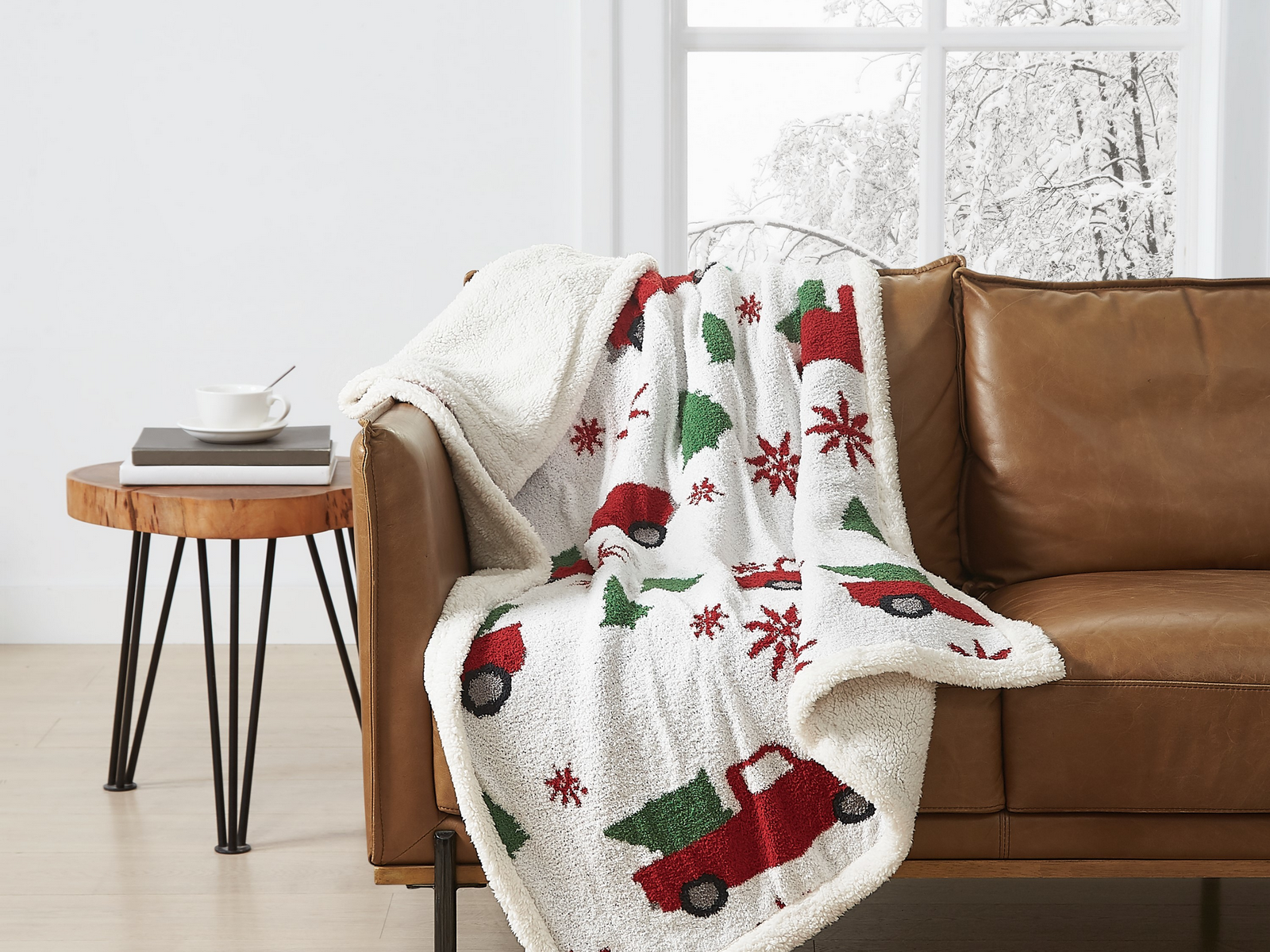 Truly Soft Cozy Tree And Truck Throw, One Size, White