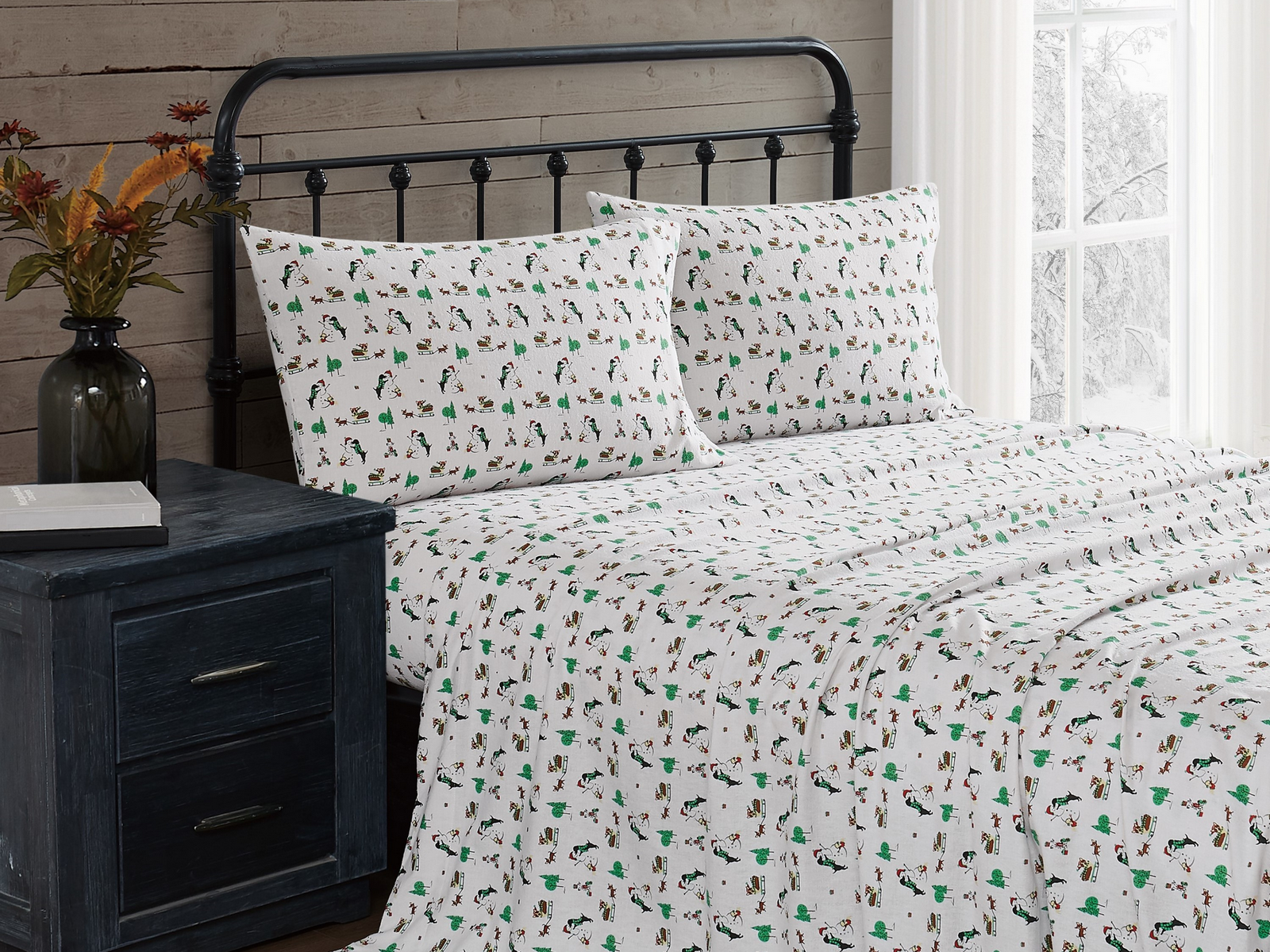 Truly Soft Holiday Dogs Flannel Sheet Set, One Size, White