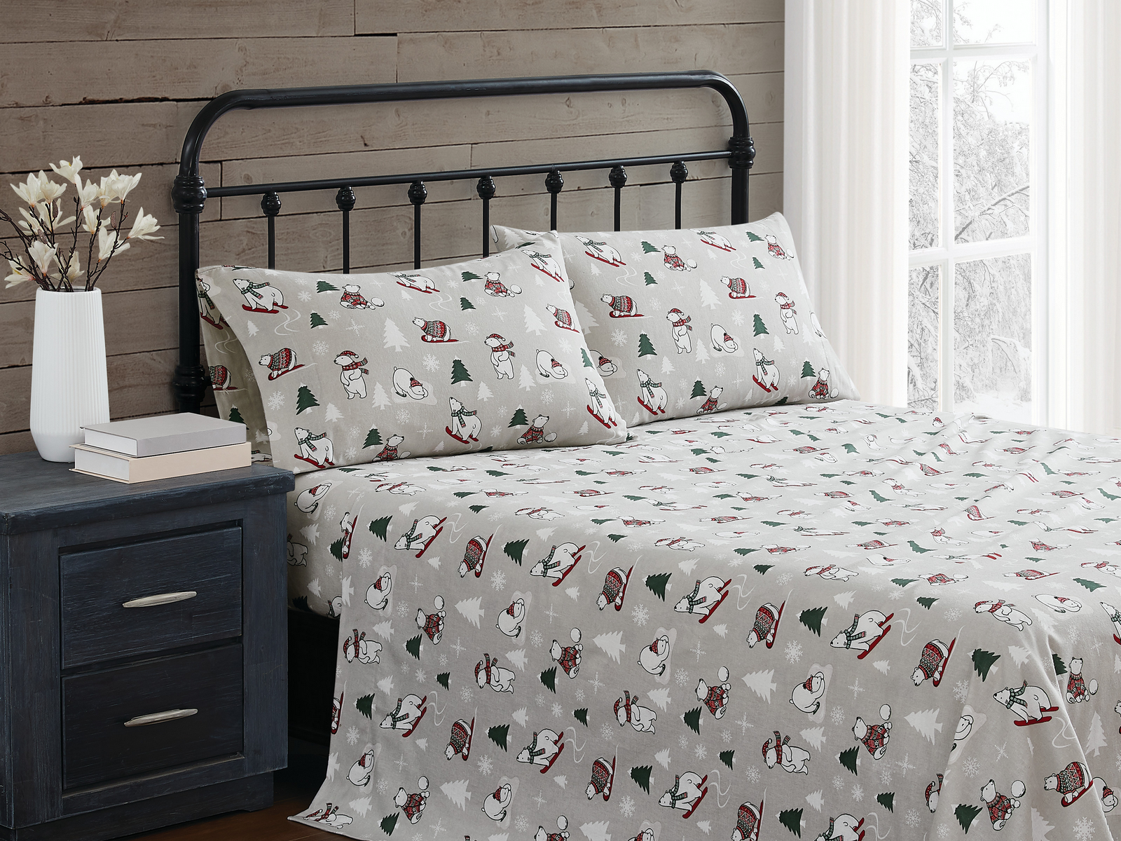 Truly Soft Polar Bears Flannel Sheet Set, One Size, Gray