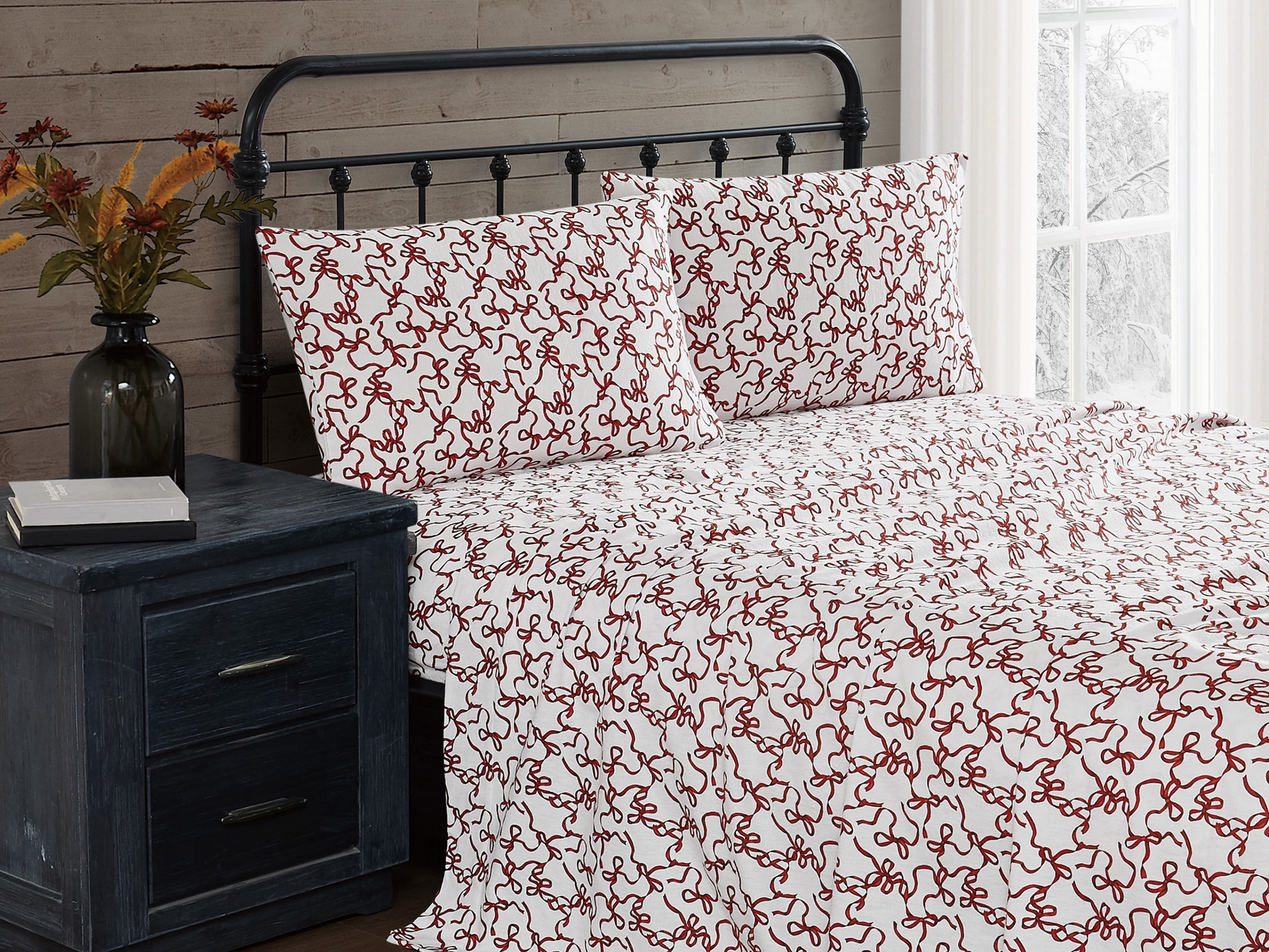 Truly Soft Ribbon And Bows Flannel Sheet Set, One Size, Red