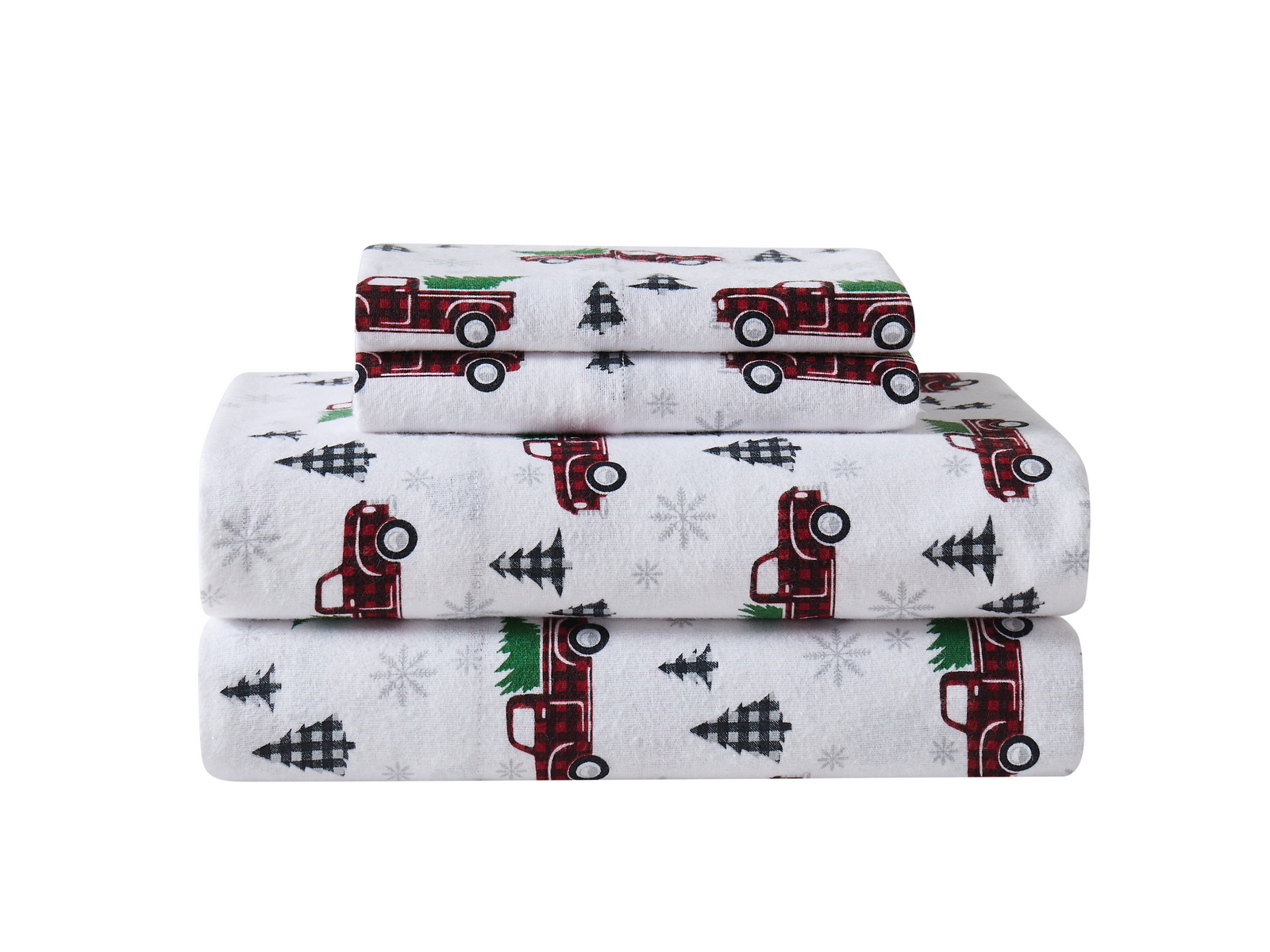 Truly Soft Holiday Truck Flannel Sheet Set, One Size, White