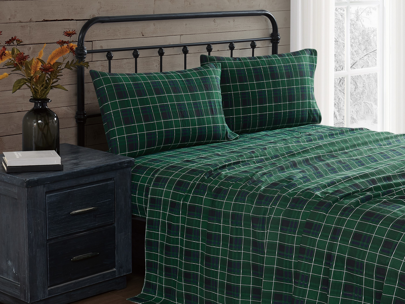 Truly Soft Tartan Plaid Flannel Sheet Set, One Size, Green