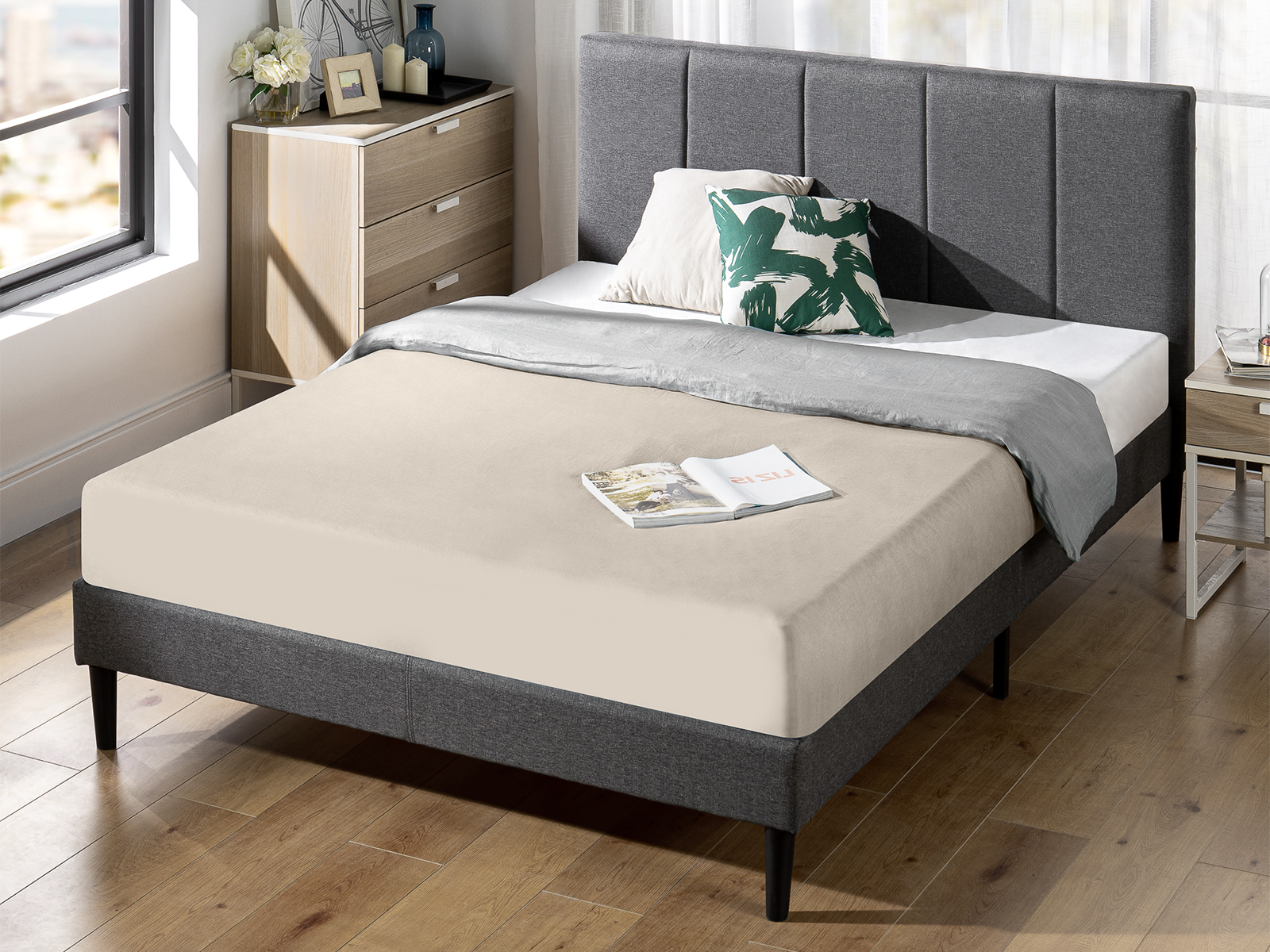 Deluxe Maddon Platform Bed with Upholstered Headboard