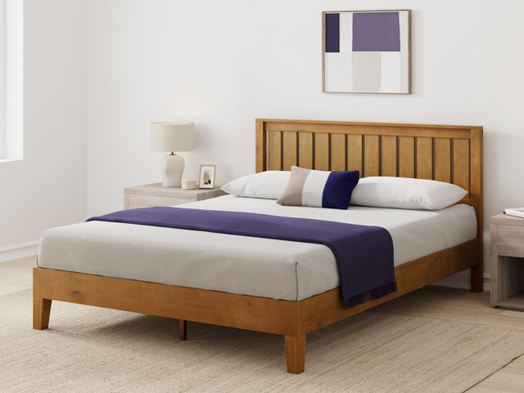 Deluxe Alexis Wood Platform Bed Frame with Headboard