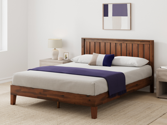 Deluxe Alexis Wood Platform Bed Frame with Headboard