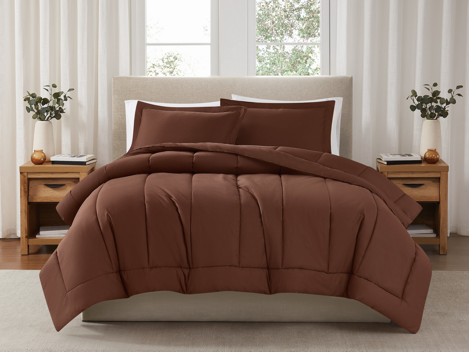 Brooklyn Loom Solid Cotton Percale 3-Pc. Comforter Set, King - Brown