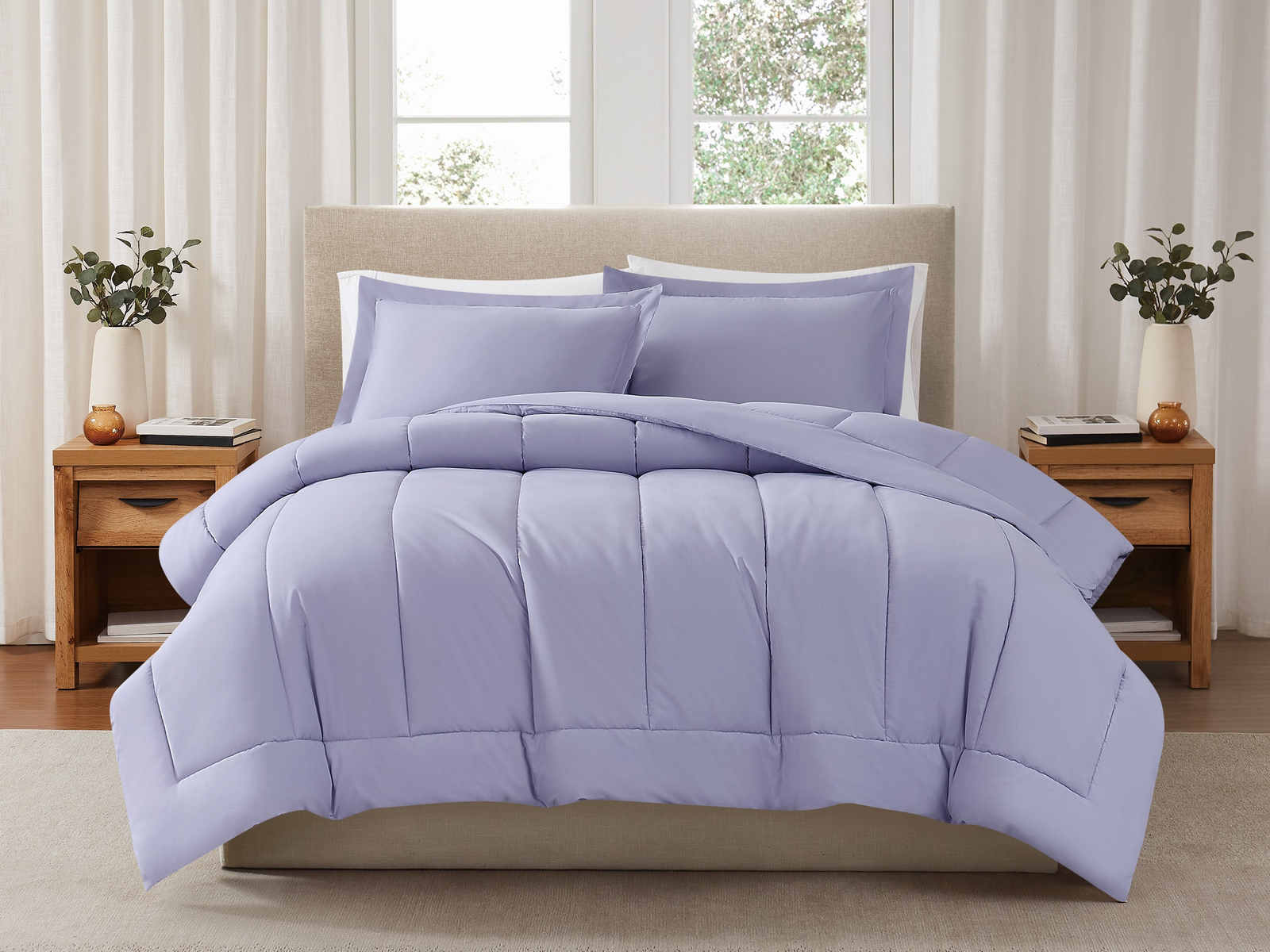 Brooklyn Loom Solid Cotton Percale 3-Pc. Comforter Set, King - Lavender
