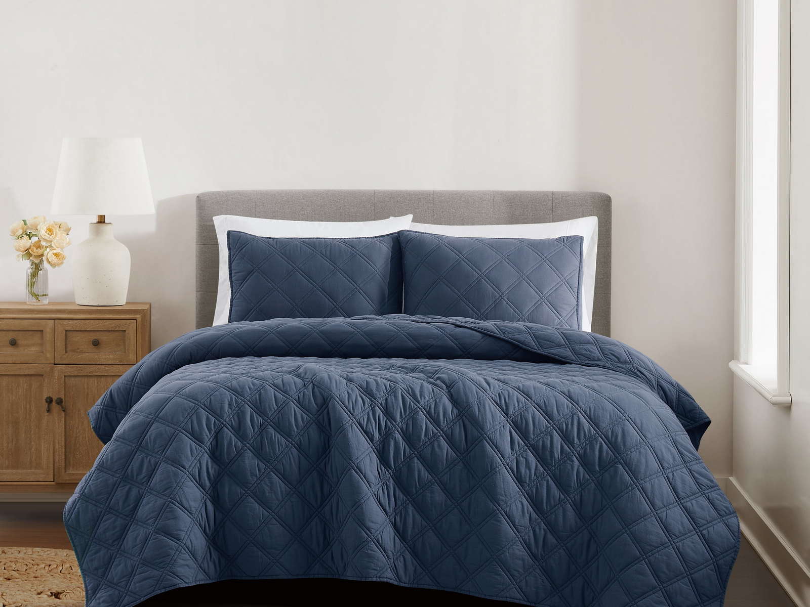 Signature Diamond Washed Cotton Quilt Set