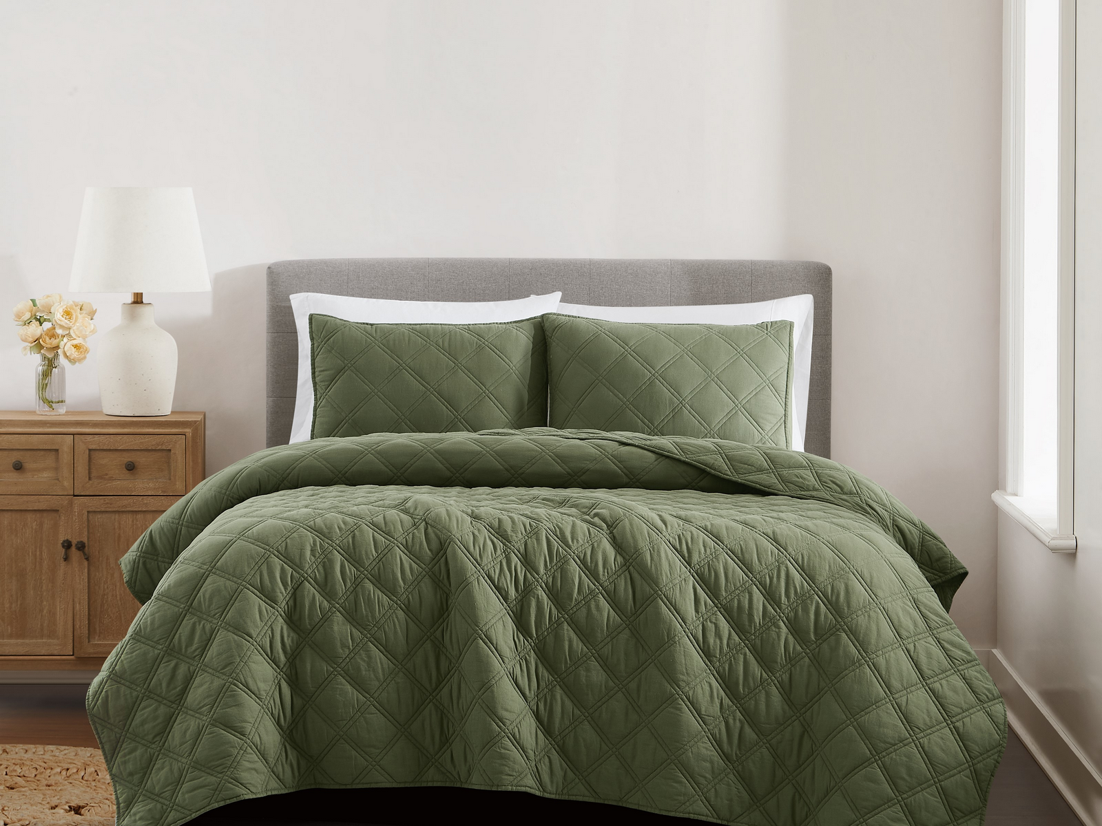 Signature Diamond Washed Cotton Quilt Set